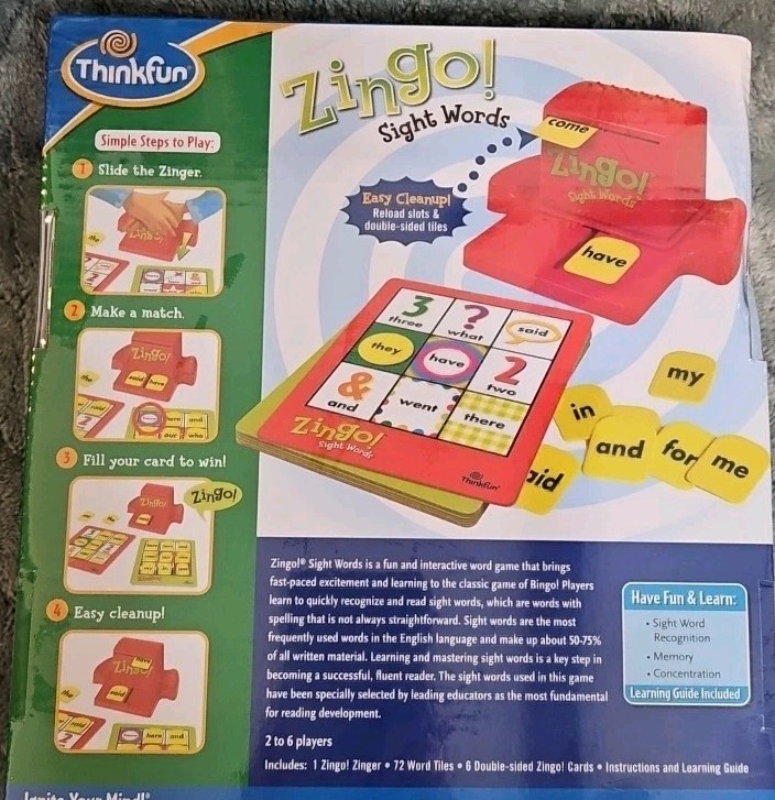 ThinkFun Zingo! Sight Words Game Pre-K to 1 Ages 4-7 Years New Sealed