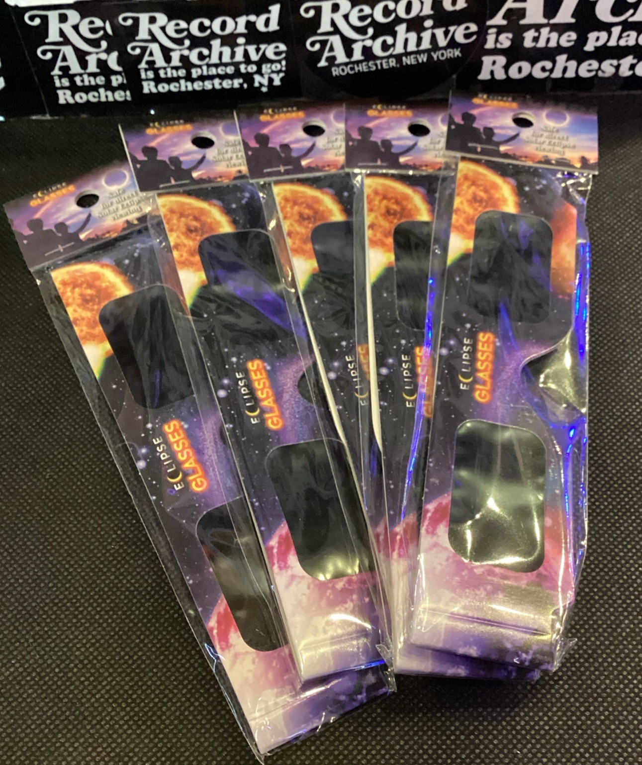 Set Of 5 Solar Eclipse Glasses (SAFE FOR DIRECT VIEWING, BLOCKS 100% RADIATION)