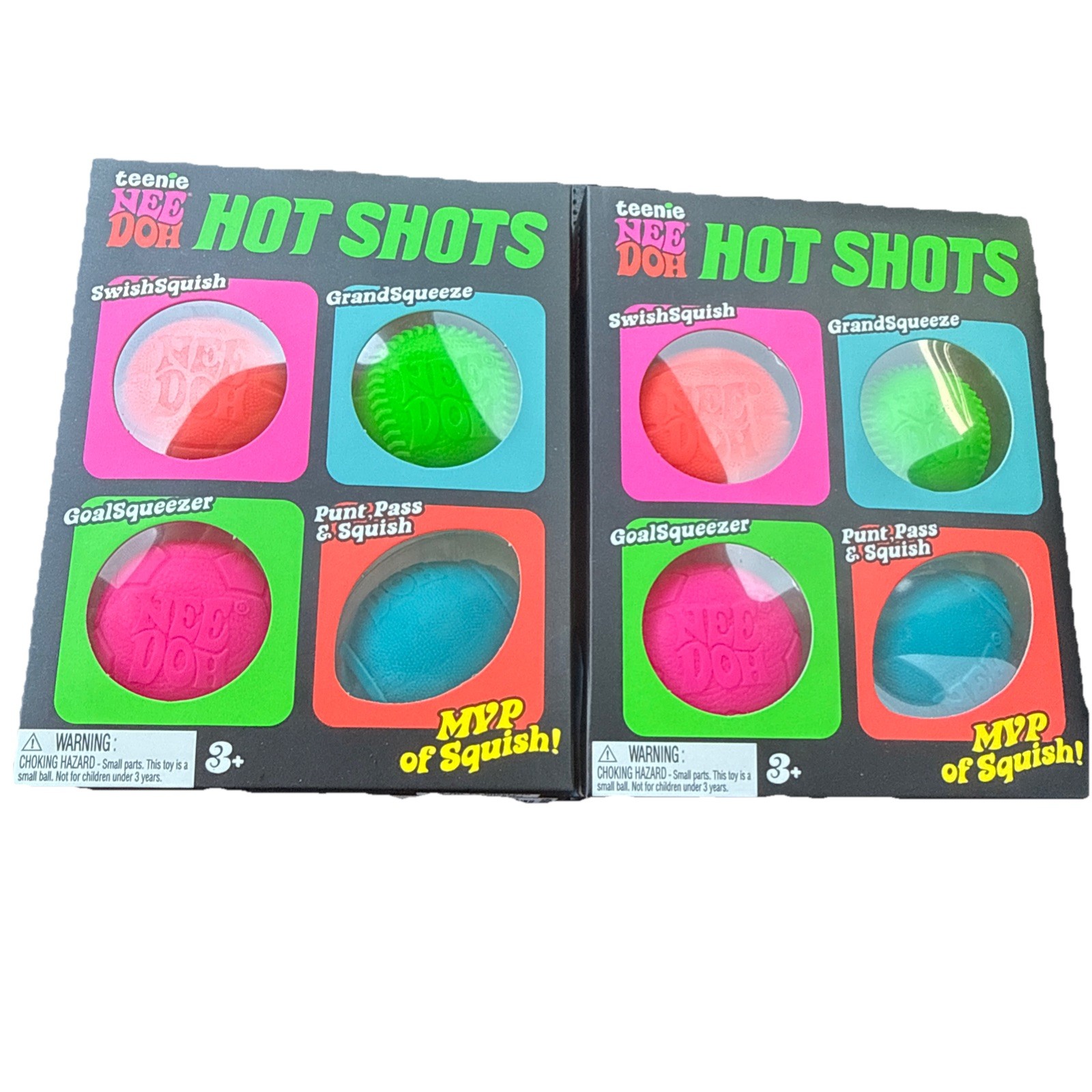 TWO 2 NeeDoh Teenie HOT SHOTS Squeeze Ball Four Different Sports Nee Doh
