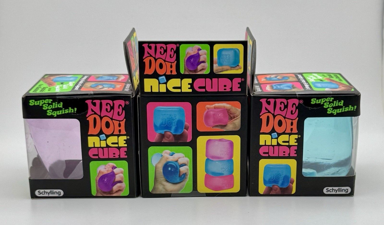 NeeDoh Nice Cube Super Solid Squish Purple, Pink, & Blue – Lot Of 3 Total- New!