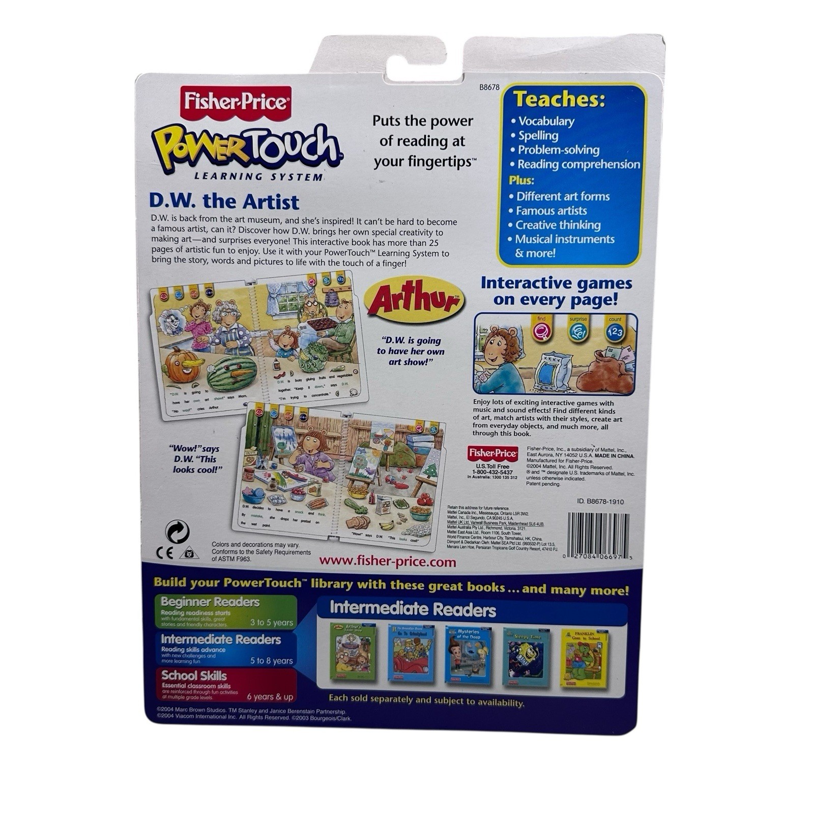Fisher Price Power Touch Arthur D.W. The Artist Book and Cartridge New Sealed