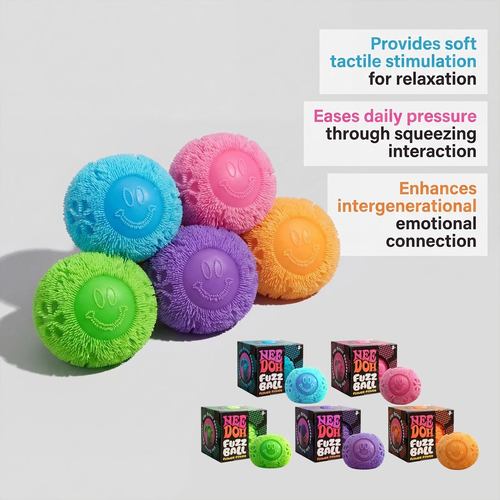 Schylling Fuzz Ball Flower Power Fidget Cube Squishy Stress ADHD Focus