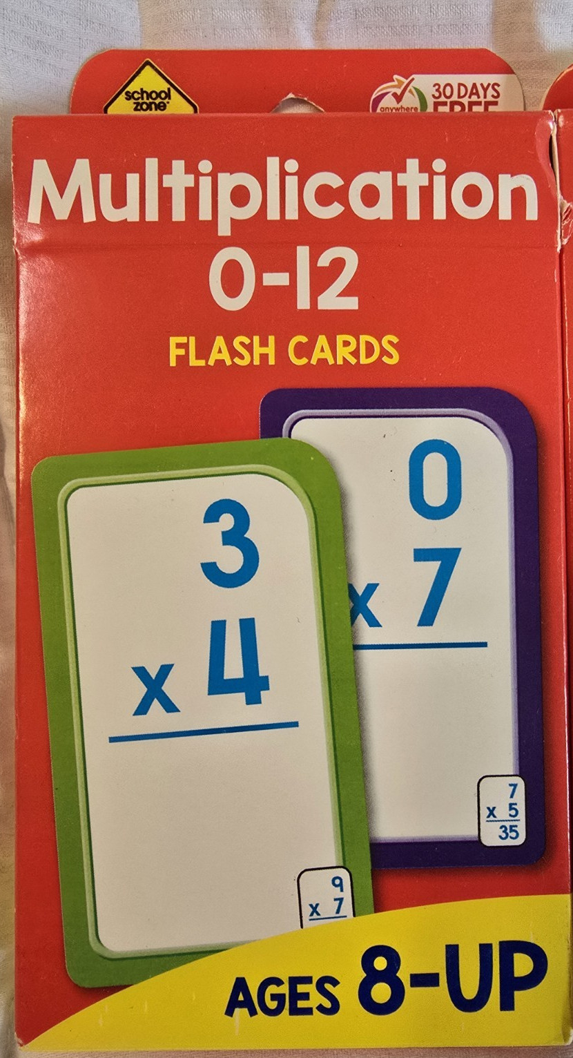 2 Boxes of School Zone Brand Multiplication Packs Ages 8 and UP