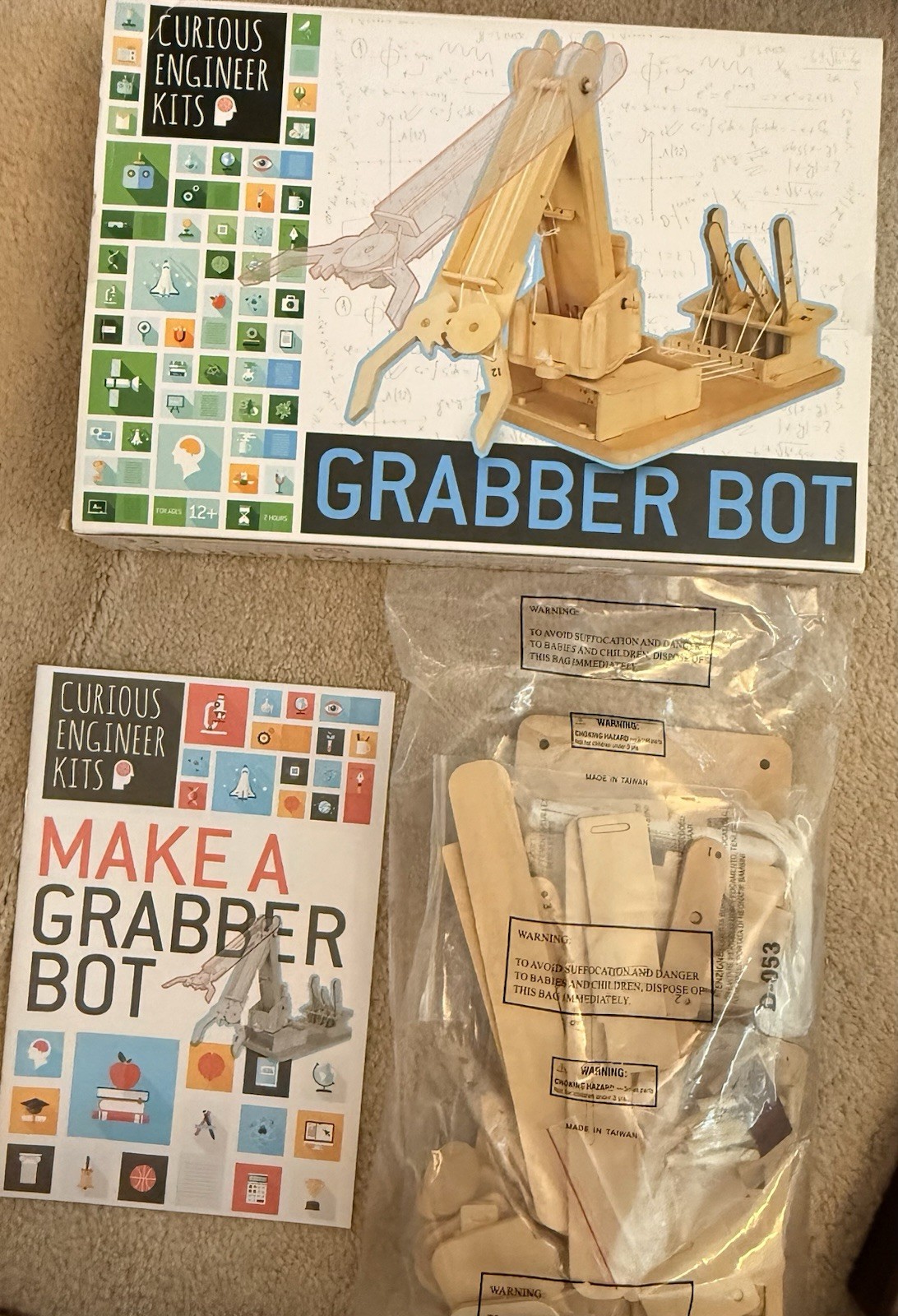 Curious Engineer Kits Grabber Bot Copernicus Wood 3D Model Kit COMPLETE
