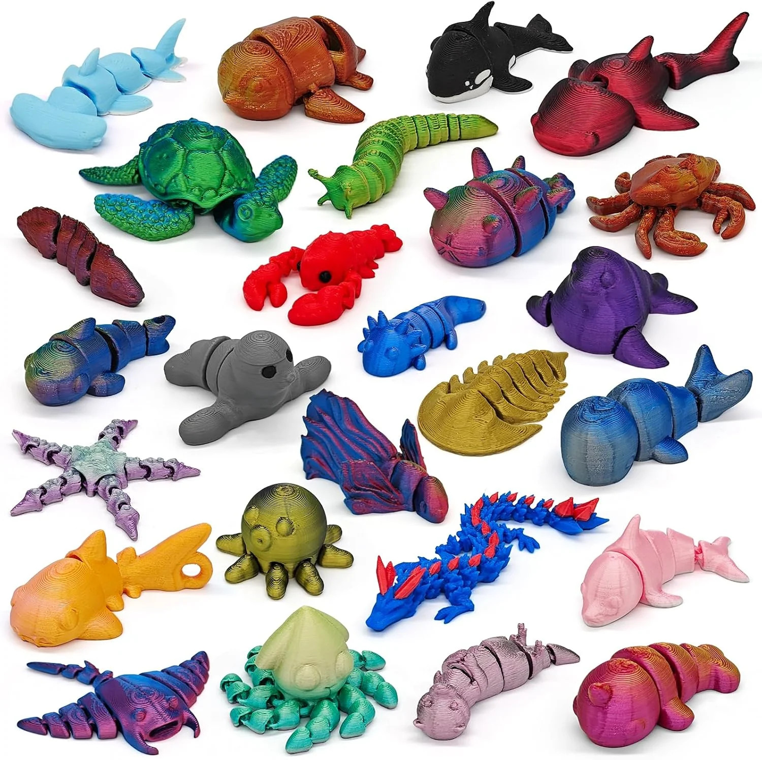 26Pcs 3D Printed Ocean Animals Set, Mini Animals 3D Printed Toys, Ocean Animal F