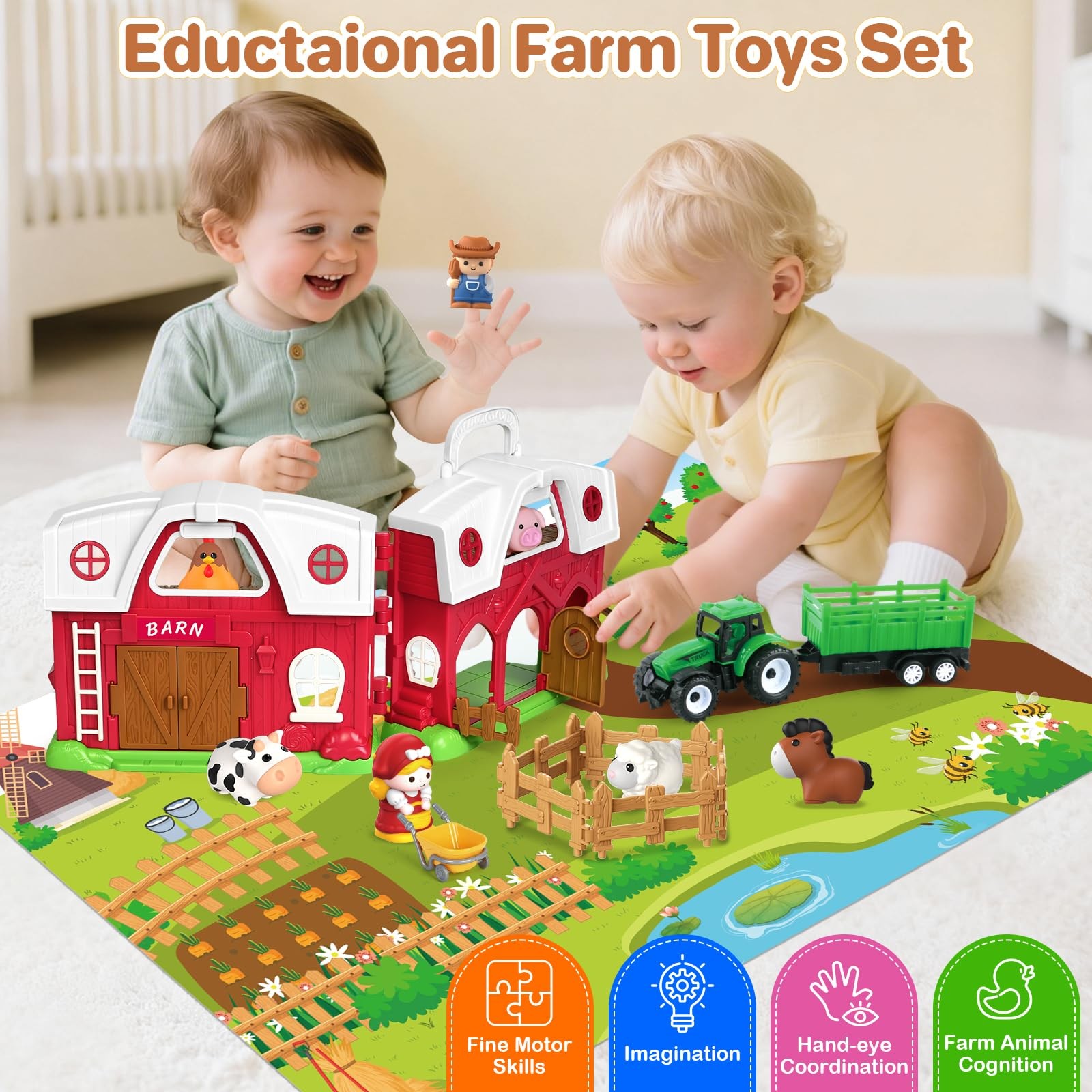 Toys for 1 2 3 Years Old Boys and Girls, Farm Animals Big Barn Toy, Farm Anim…
