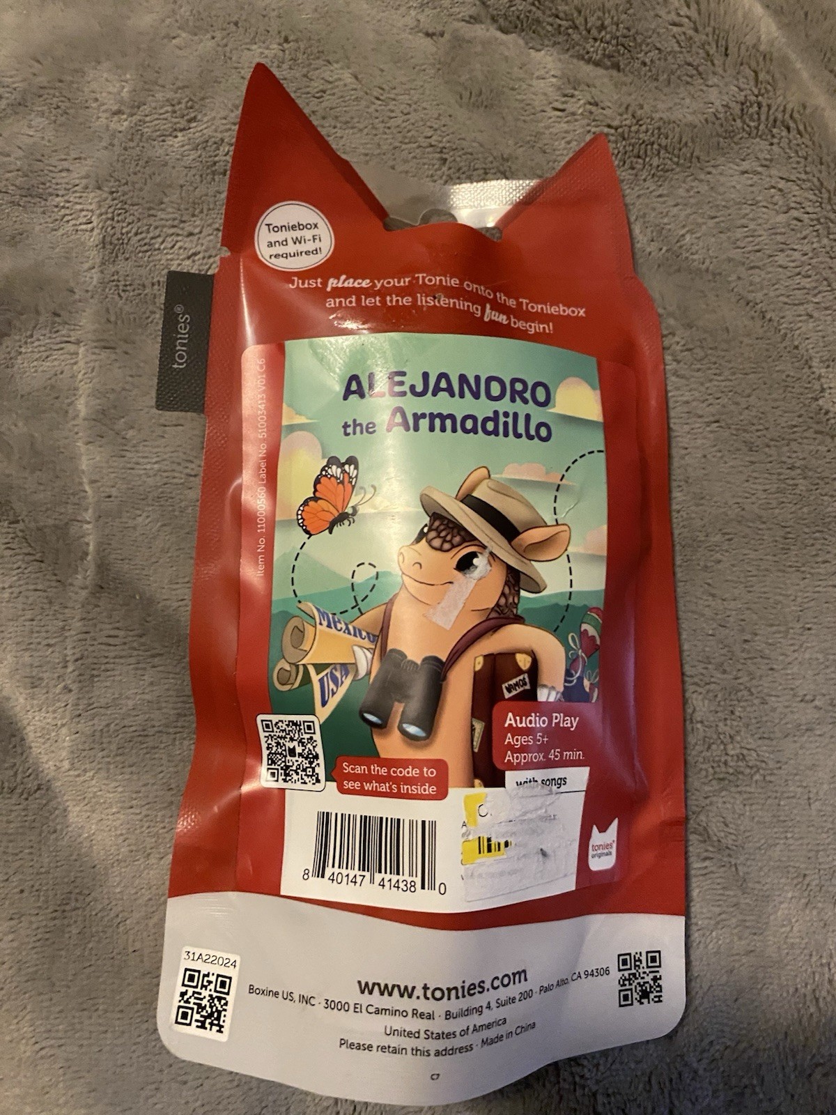 ALEJANDRO the ARMADILLO Audio Figurine Tonie AUDIO PLAY w/ SONGS 3+ New TONIES