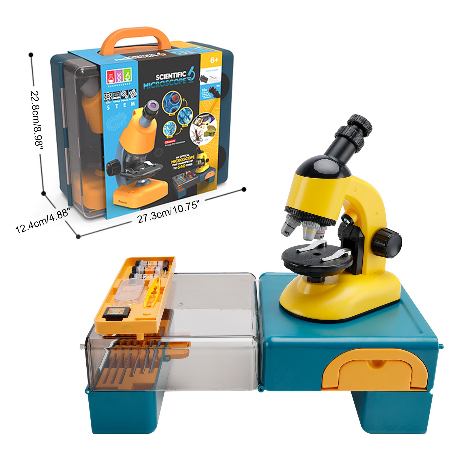 Rotating Microscope LED 100X-1200X Magnification Science Toy Kit For Kid Yellow