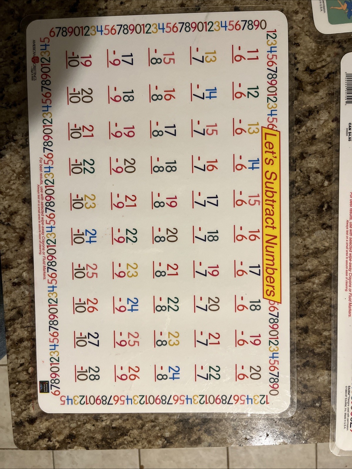 Vintage EduMat Let’s Multiply Numbers Level 2 Learning Placemat