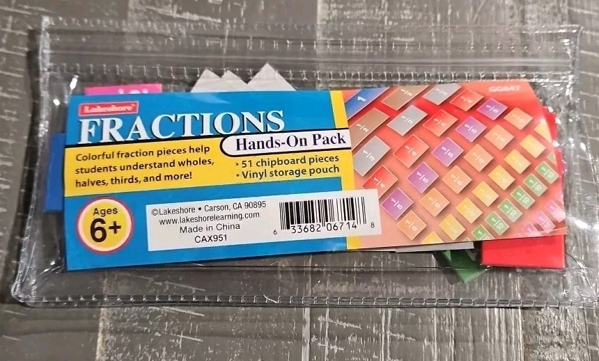 Lakeshore Hands-On Fraction Tiles w/ Pouch ~ 51 Piece (GG847) Grades 1-3 NEW