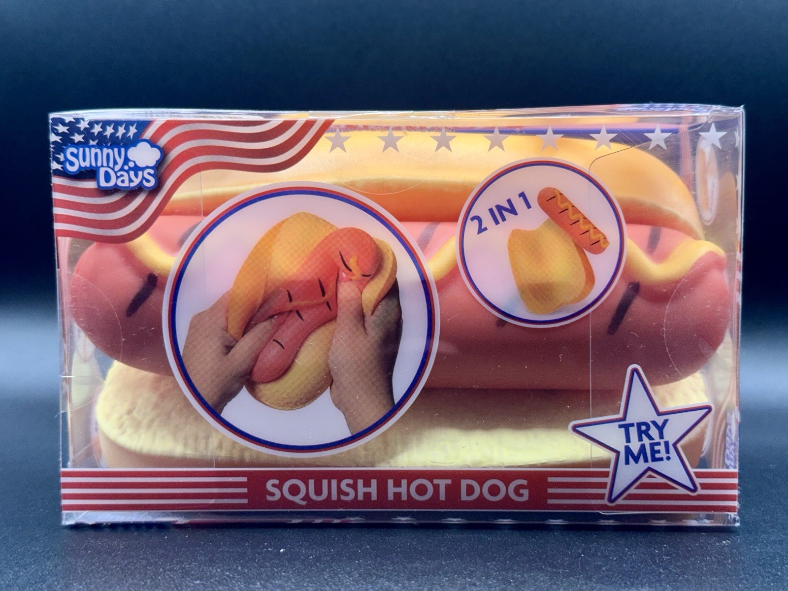 Sunny Days Squish Hot Dog Tactile Squeeze Toy Yellow Ages 3-7 Years squishy