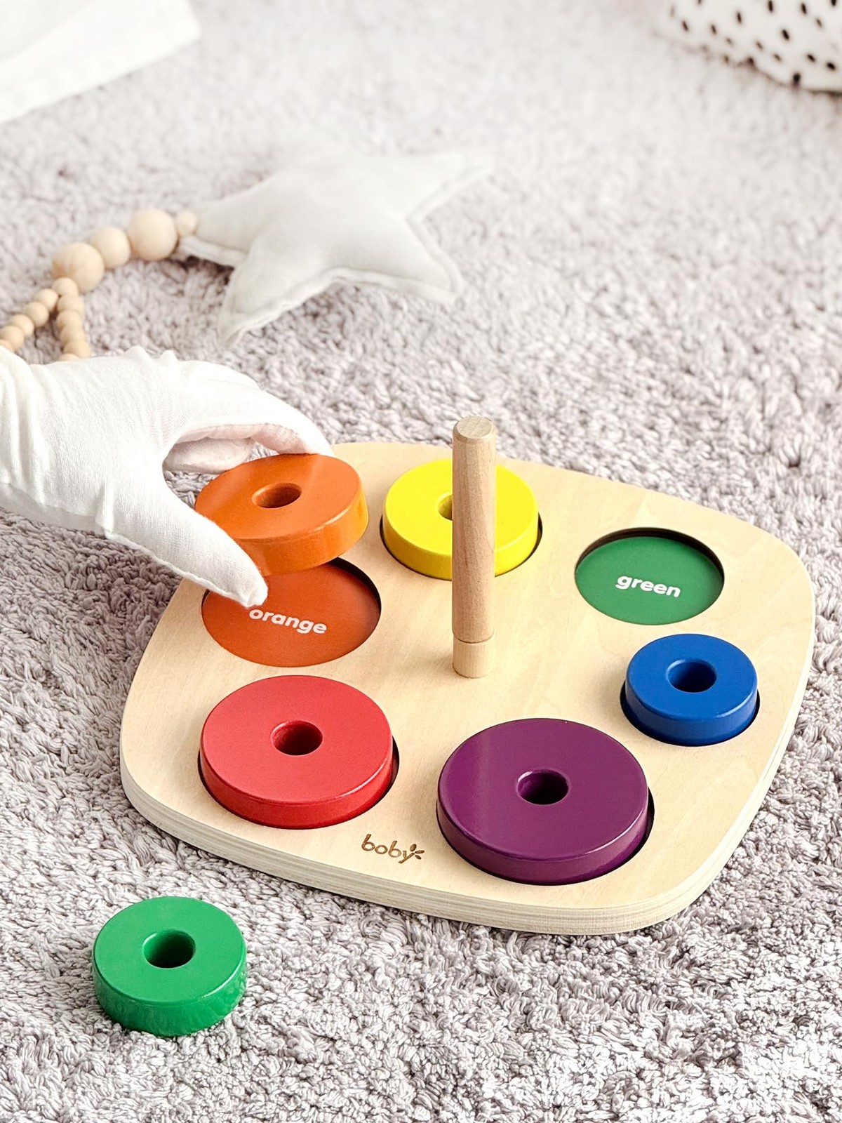 Dailyfunn Montessori Toys Wooden Rainbow Medium, Red, Yellow, Green, Blue