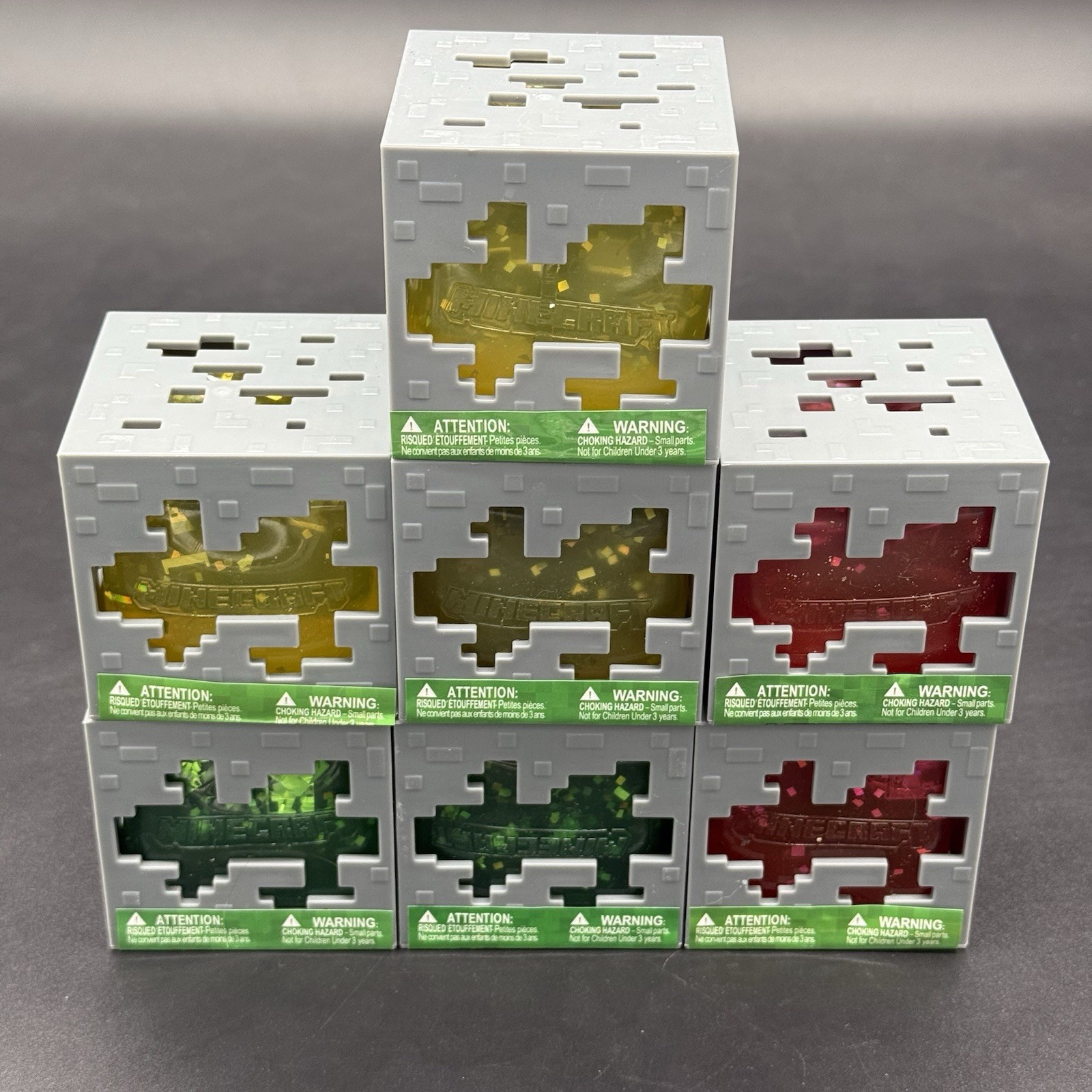 Minecraft Jelly Cubes Squishy Fidget Toy Lot of 7 Yellow Green Red