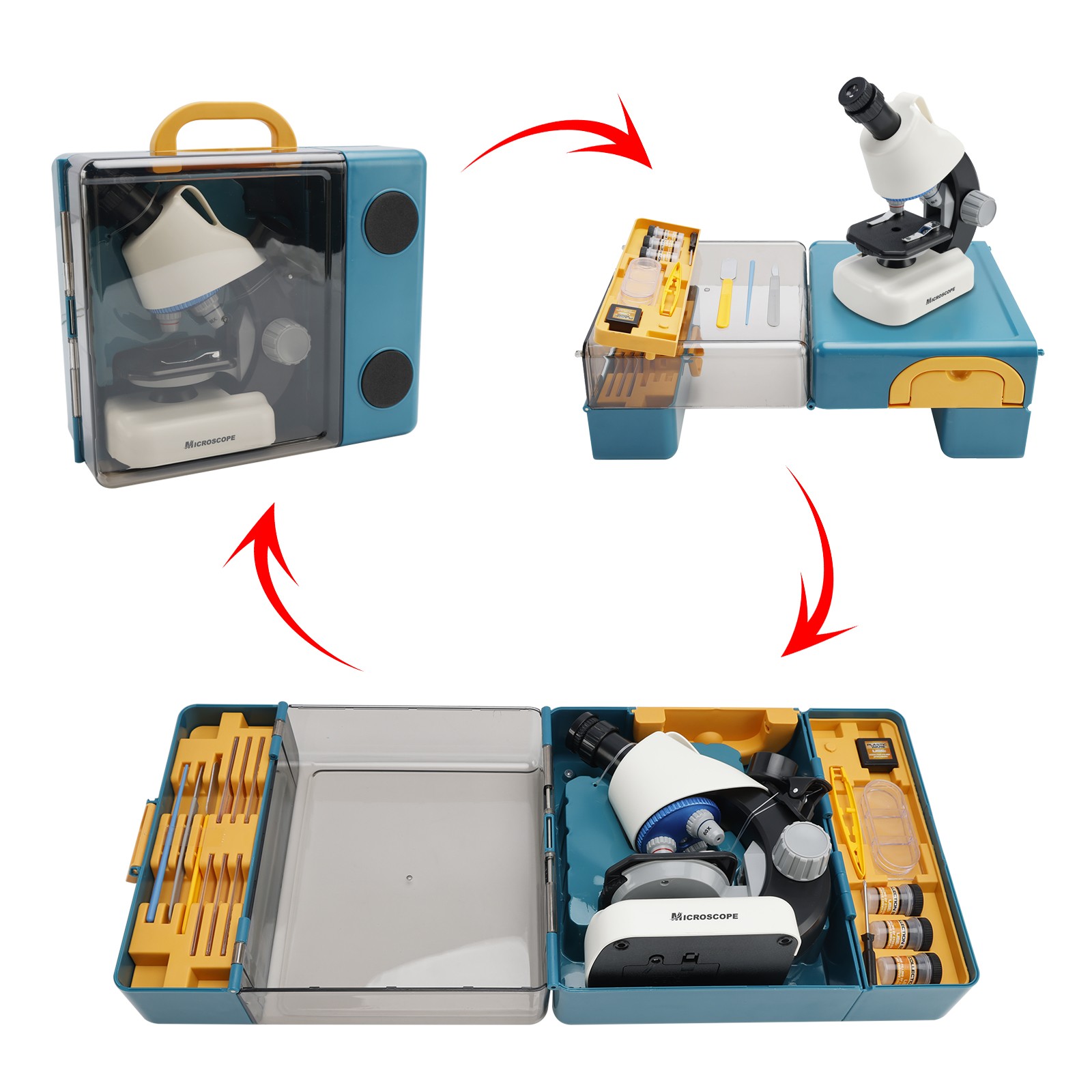 Handheld Microscope LED 100X-1200X Magnification Science Toys Kit For Kid White`