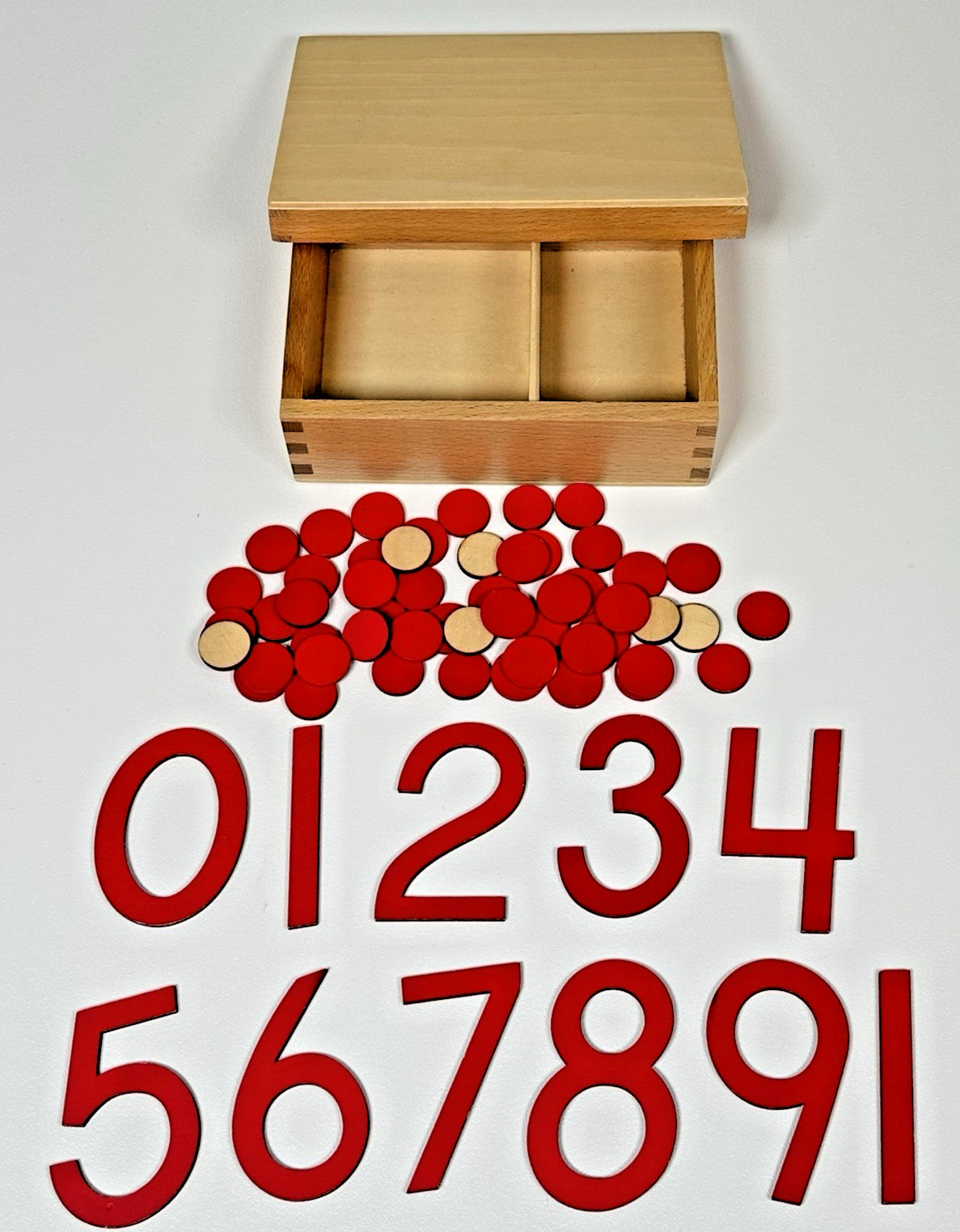 Montessori Style Math Set Wooden Number Tiles Counters Red Blue Rods