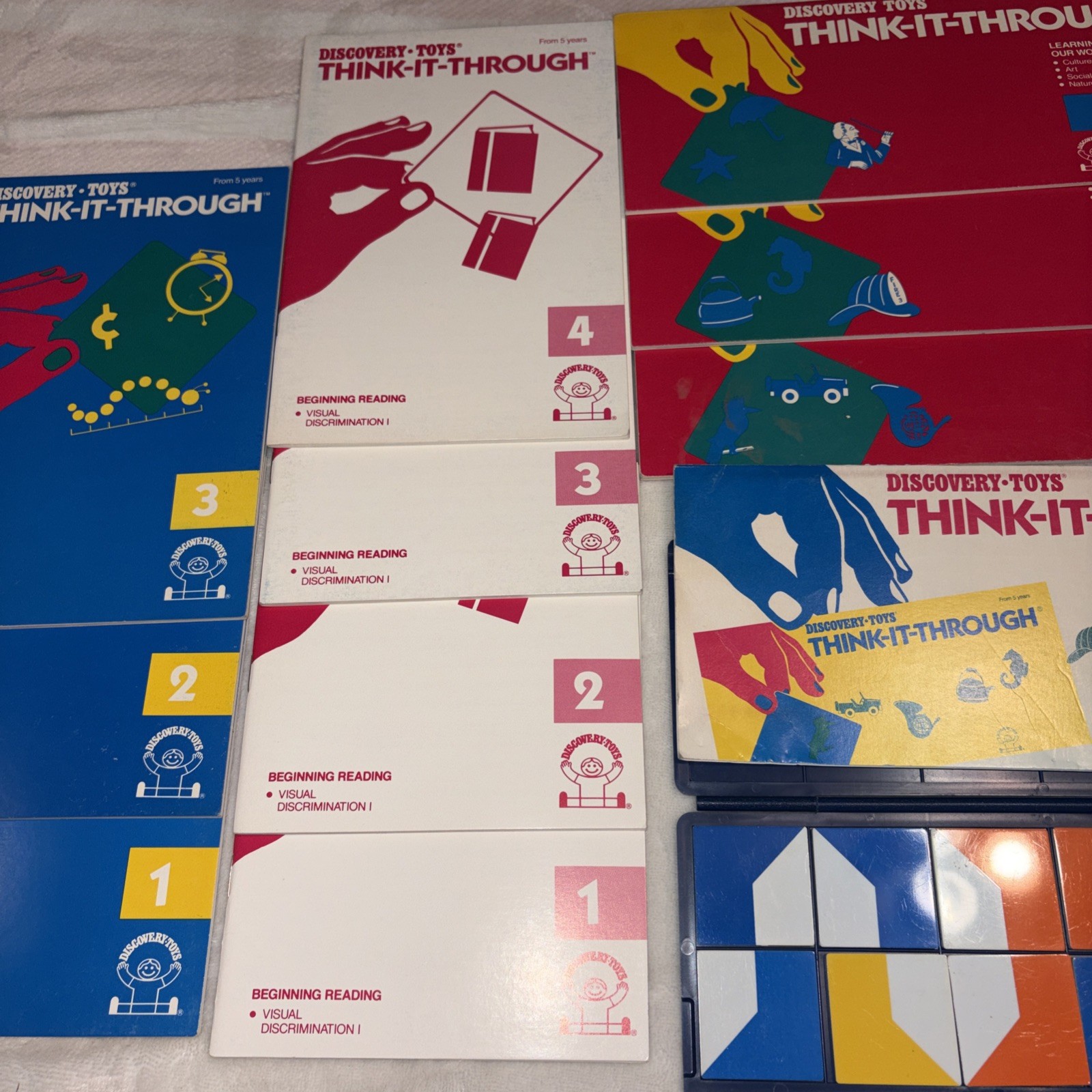 Vtg Discovery Toys Think-It-Through Learning Set Tiles & Books Homeschool