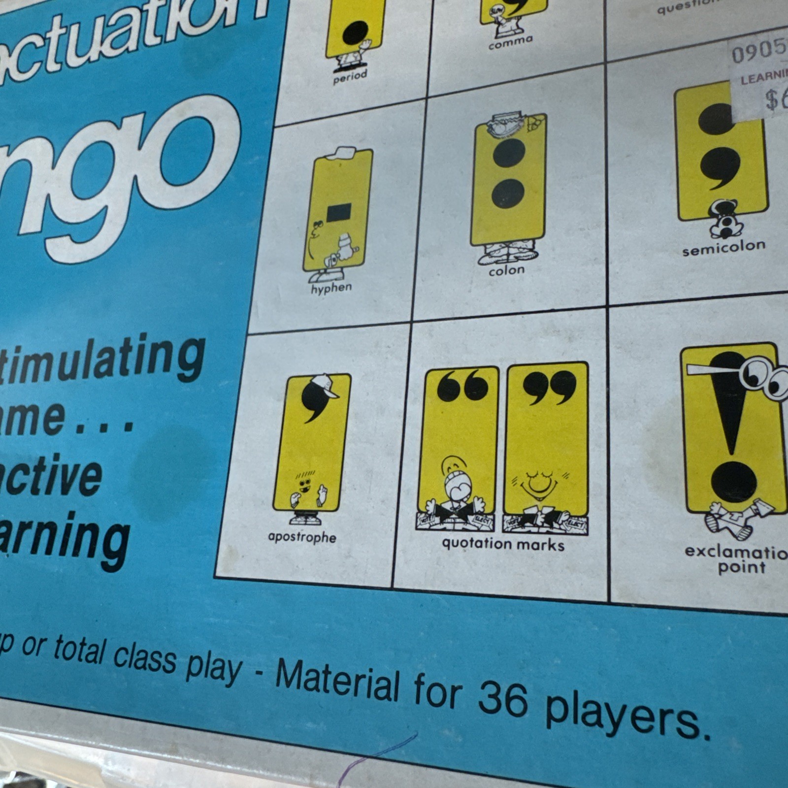 PUNCTUATION BINGO Educational Game HOMESCHOOL Classroom COMPLETE 1975 36 People