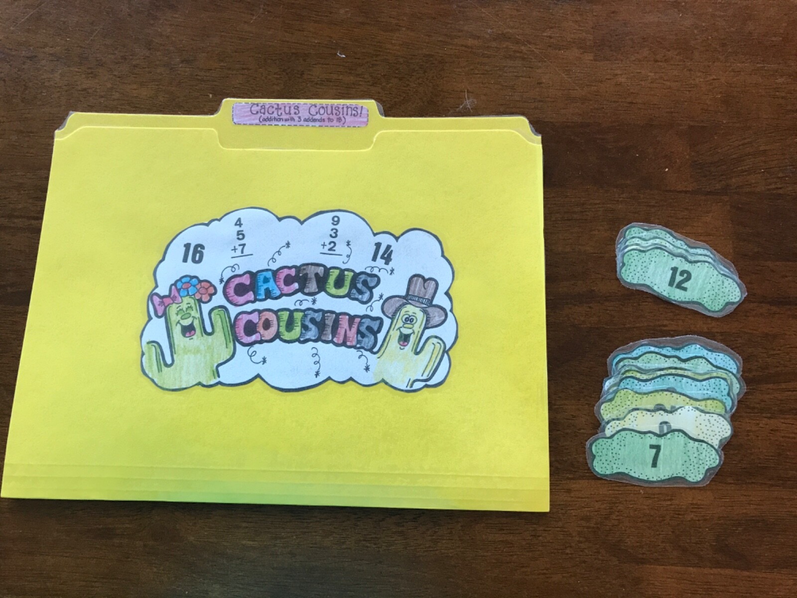 Cactus Cousins!! 3digit addition Grade 2nd math file folder game teacher