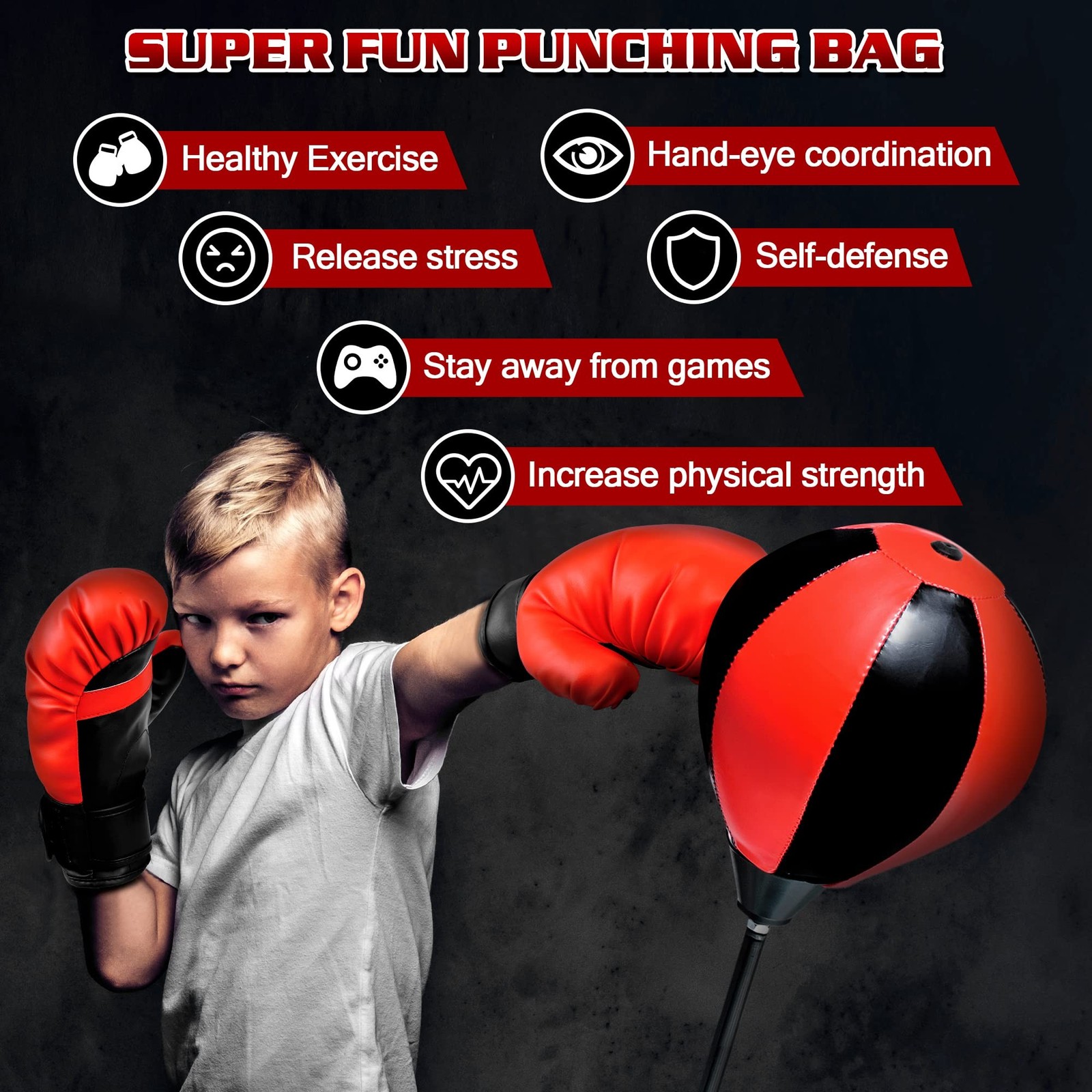 Punching Bag for Ages 3 4 5 6 7 8+ Years Old Kids, Boxing Bag Set Toy with Bo…