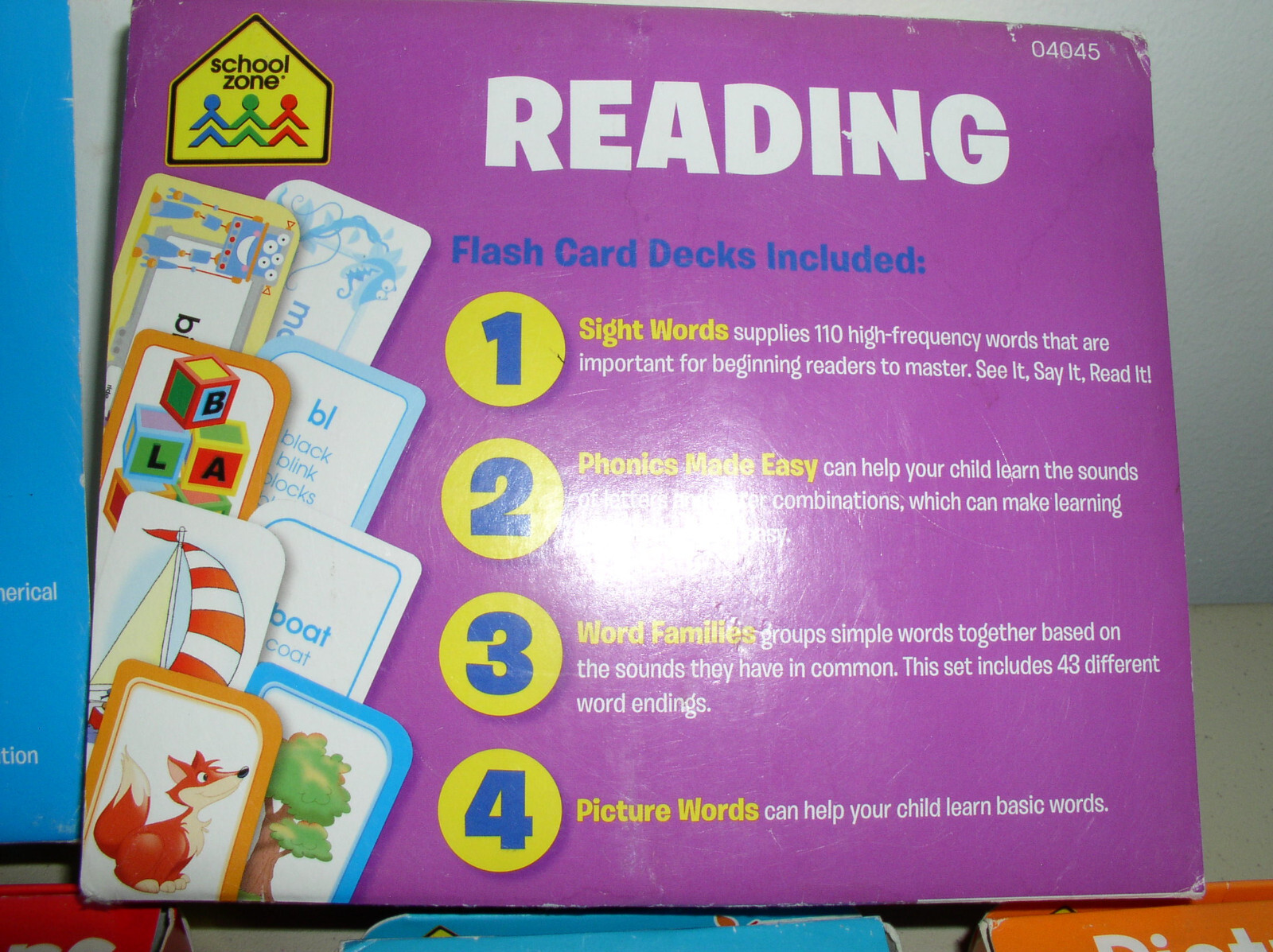 School Zone Flash Cards 4 Pack Math and 4 Pack Reading 8 Packs Ages 4-6 and Up