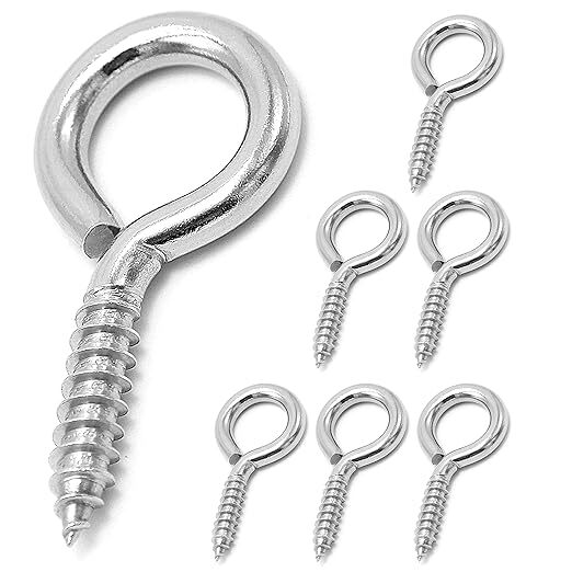 6 Pcs M6 304 Stainless Steel Screw Eye Hooks, 2-1/2 Inches Eyes Screw