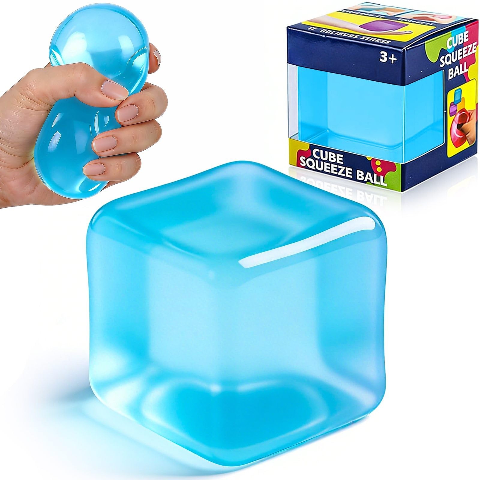 Cube Squishy Stress Relief Toys, Clear Sensory Fidget Toys for Anxiety & Blue