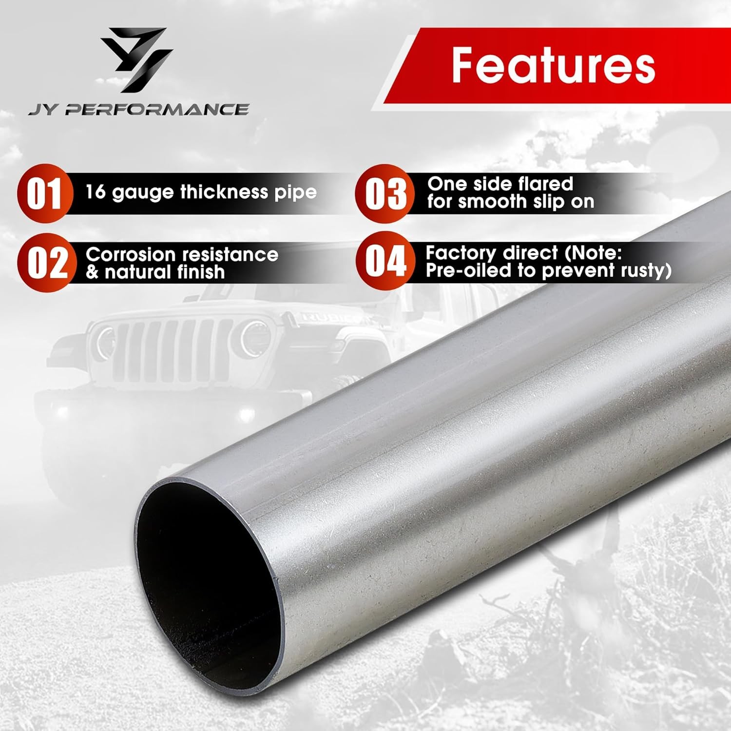 JY PERFORMANCE 2.5 Inch Universal T304 Stainless Steel Exhaust Pipe Tubing Kit 1