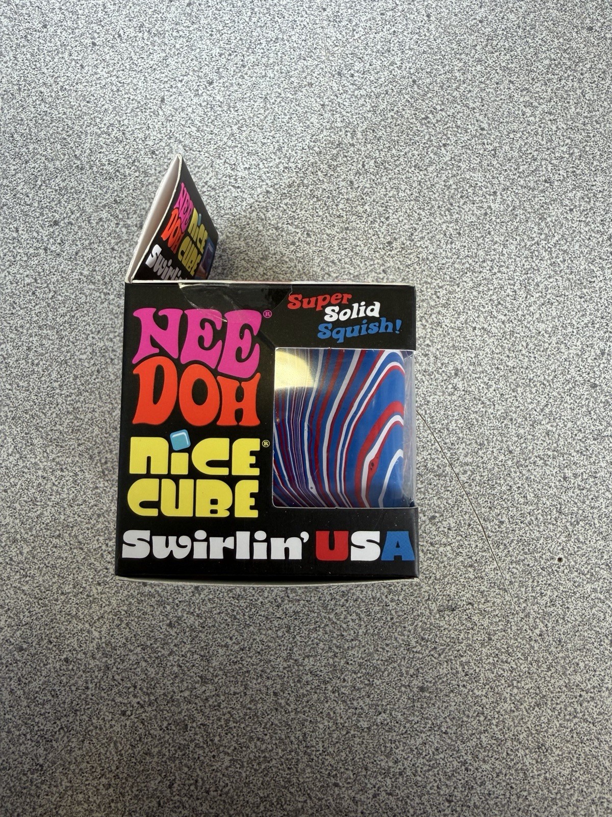NeeDoh Nice Cube Swirlin’ USA Super Solid Squish Squeeze Toy Blue Red White