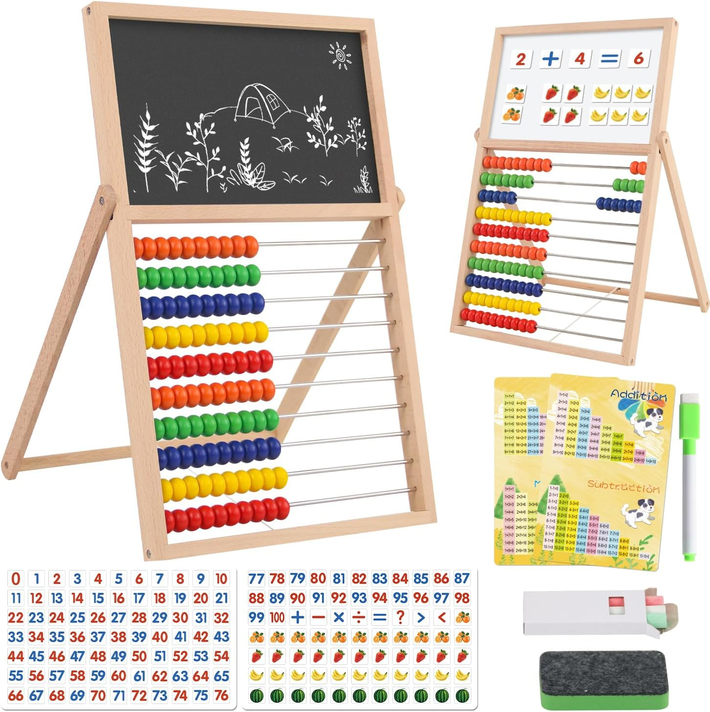 Wooden Abacus for Kids Math Games for Kids 3-5 4 5-7 6-8 Counters Toys with Doub