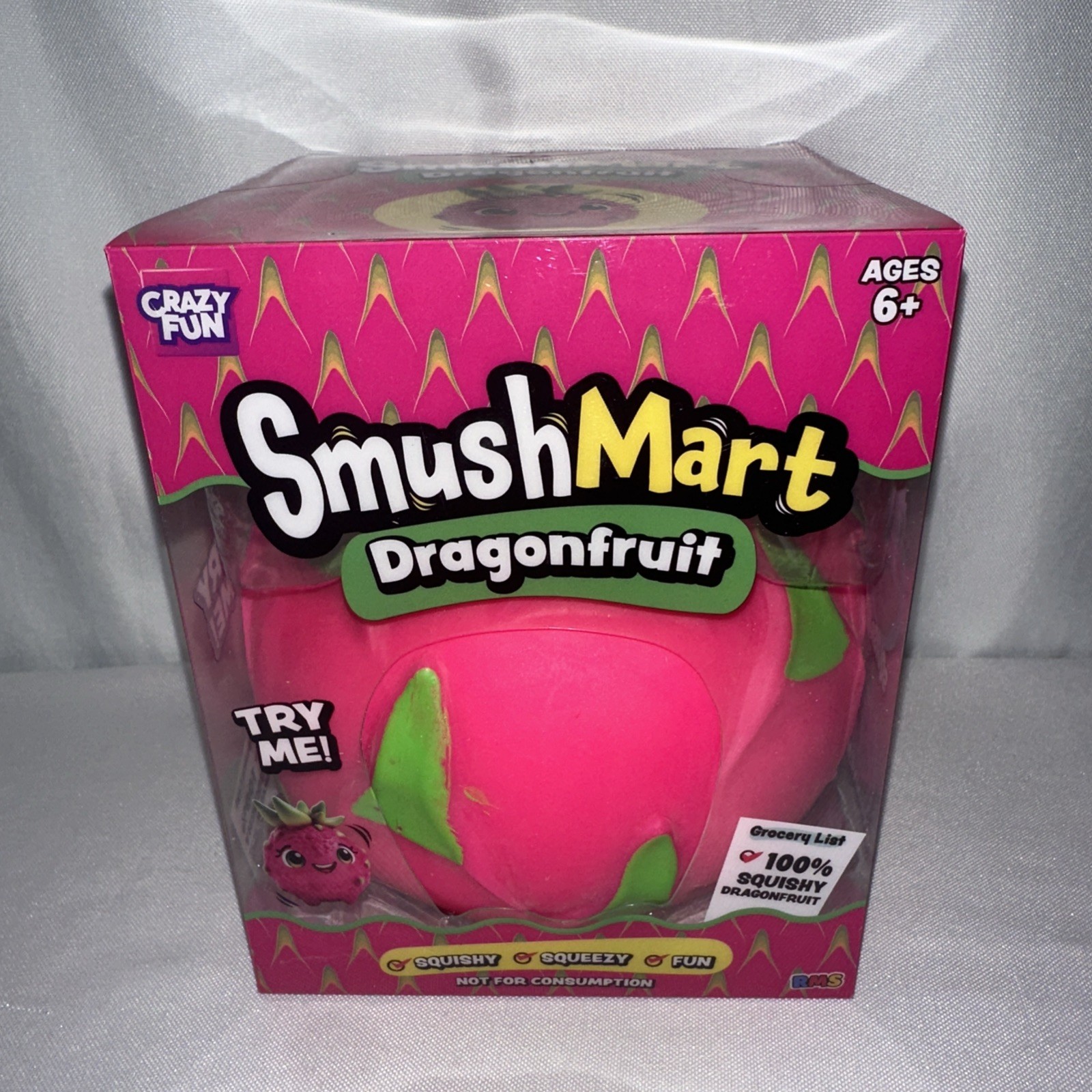 Crazy Fun RMS SmushMart Dragonfruit Squishy Squeeze Toy Ages 6+ Pink/Green