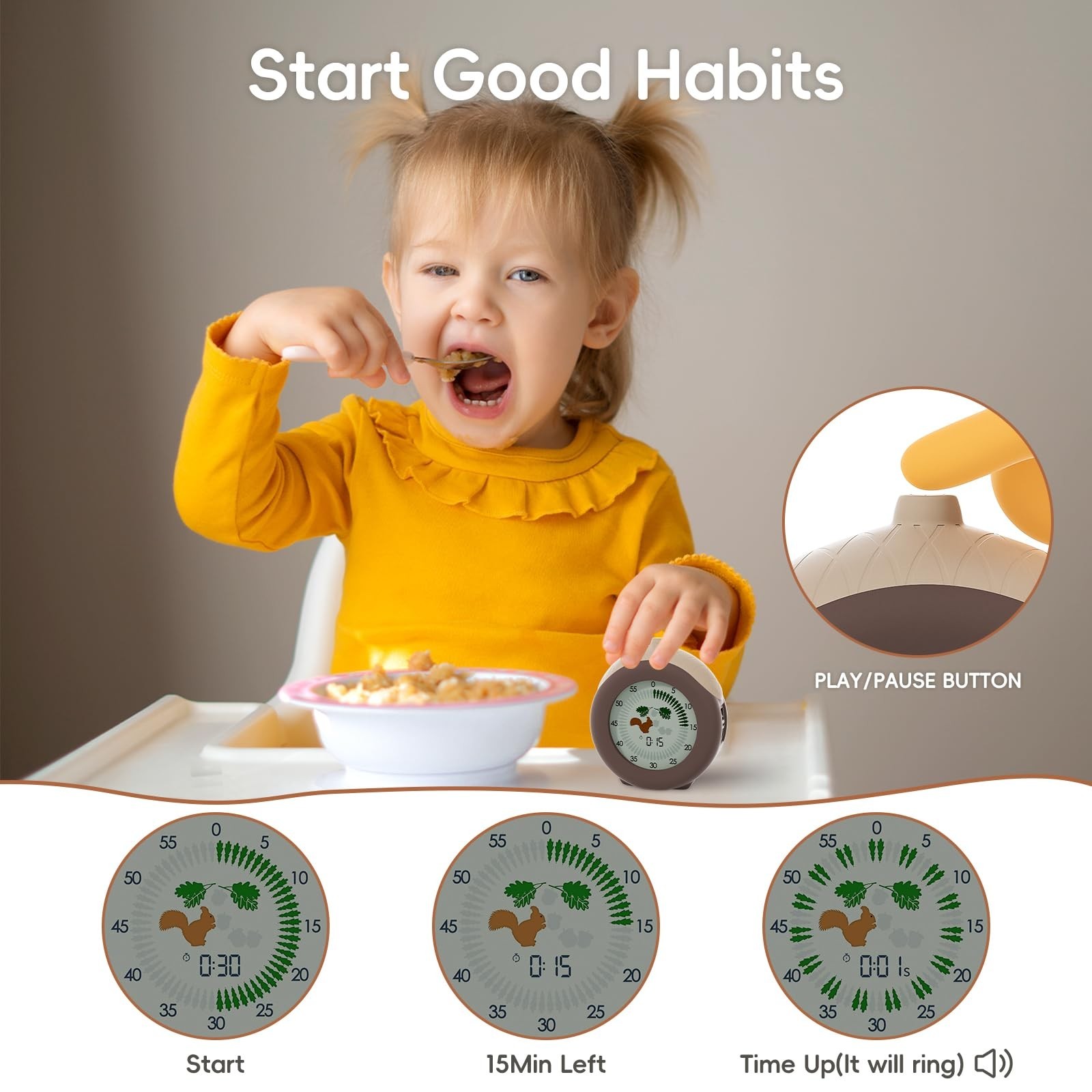 Visual Timer for Kids, 299 Minute Cute Squirrel Timer, Digital Timer with Pau…