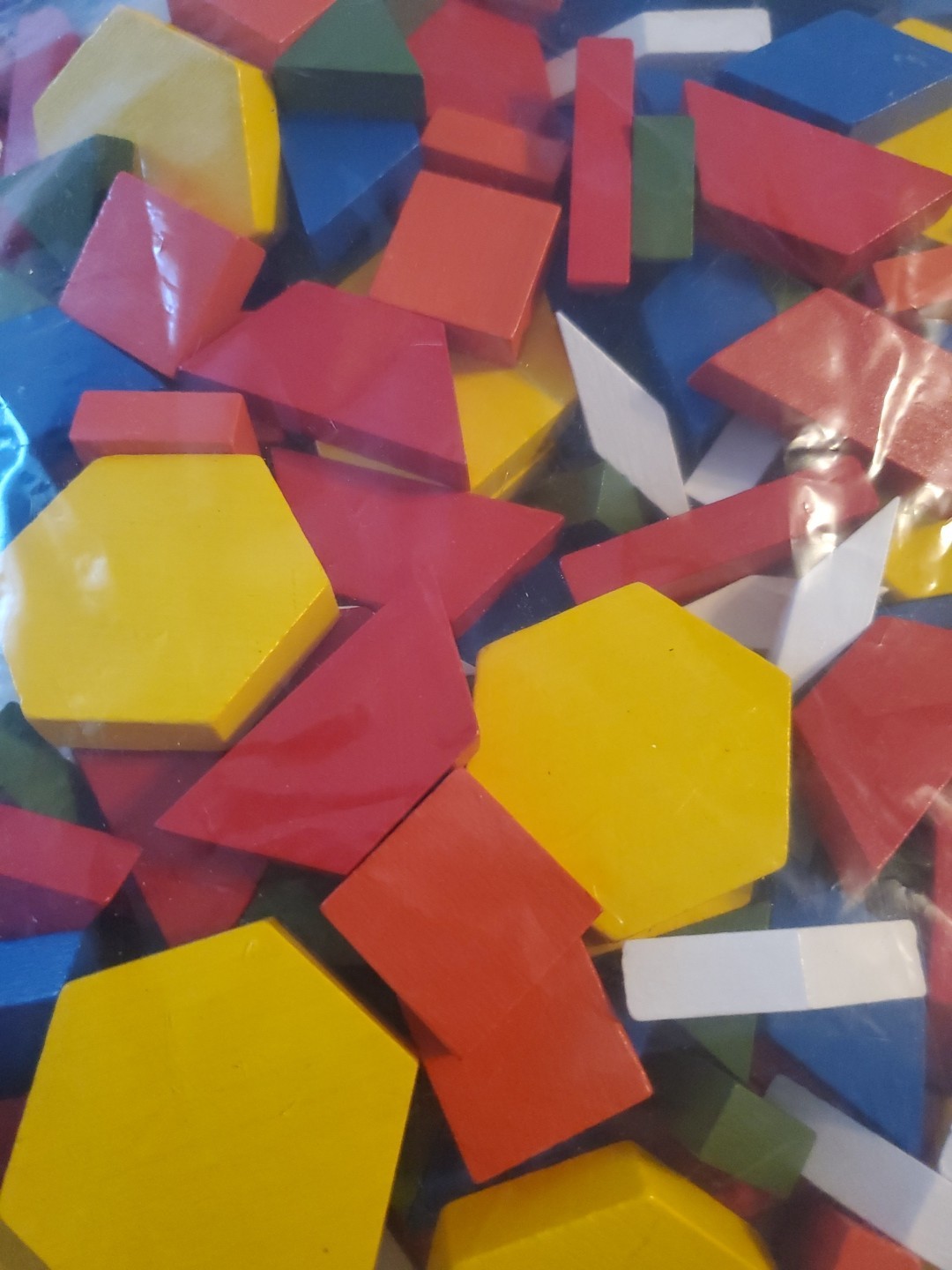 Geometric Pattern Blocks Lot Multi Color Shapes Wood Wooden for math