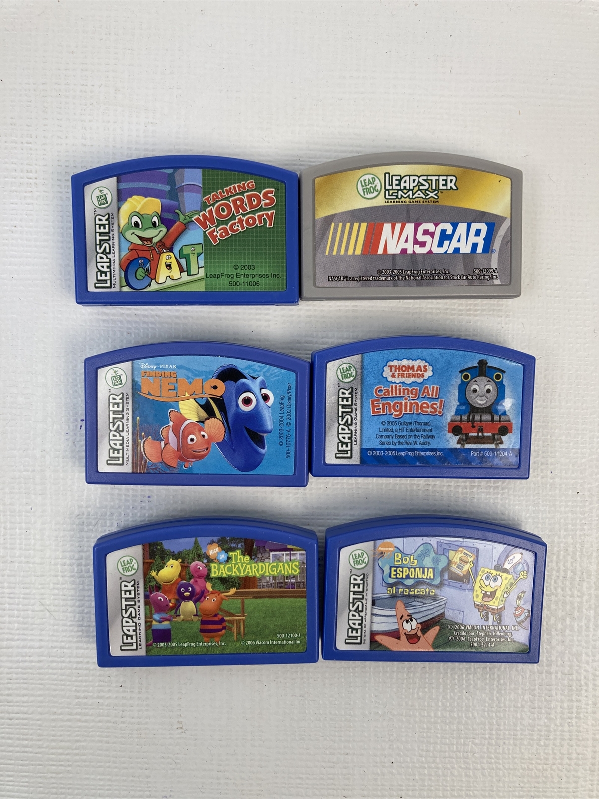 Leapster Game Lot Of 6 Finding Nemo Spongebob (Spanish) NASCAR Thomas & Friends