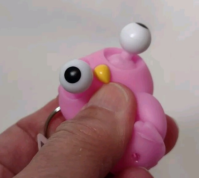Owl Pink Rubber Squeeze Toy Eyes Pop Out Keychain Stress Fidget 2″ Tiny