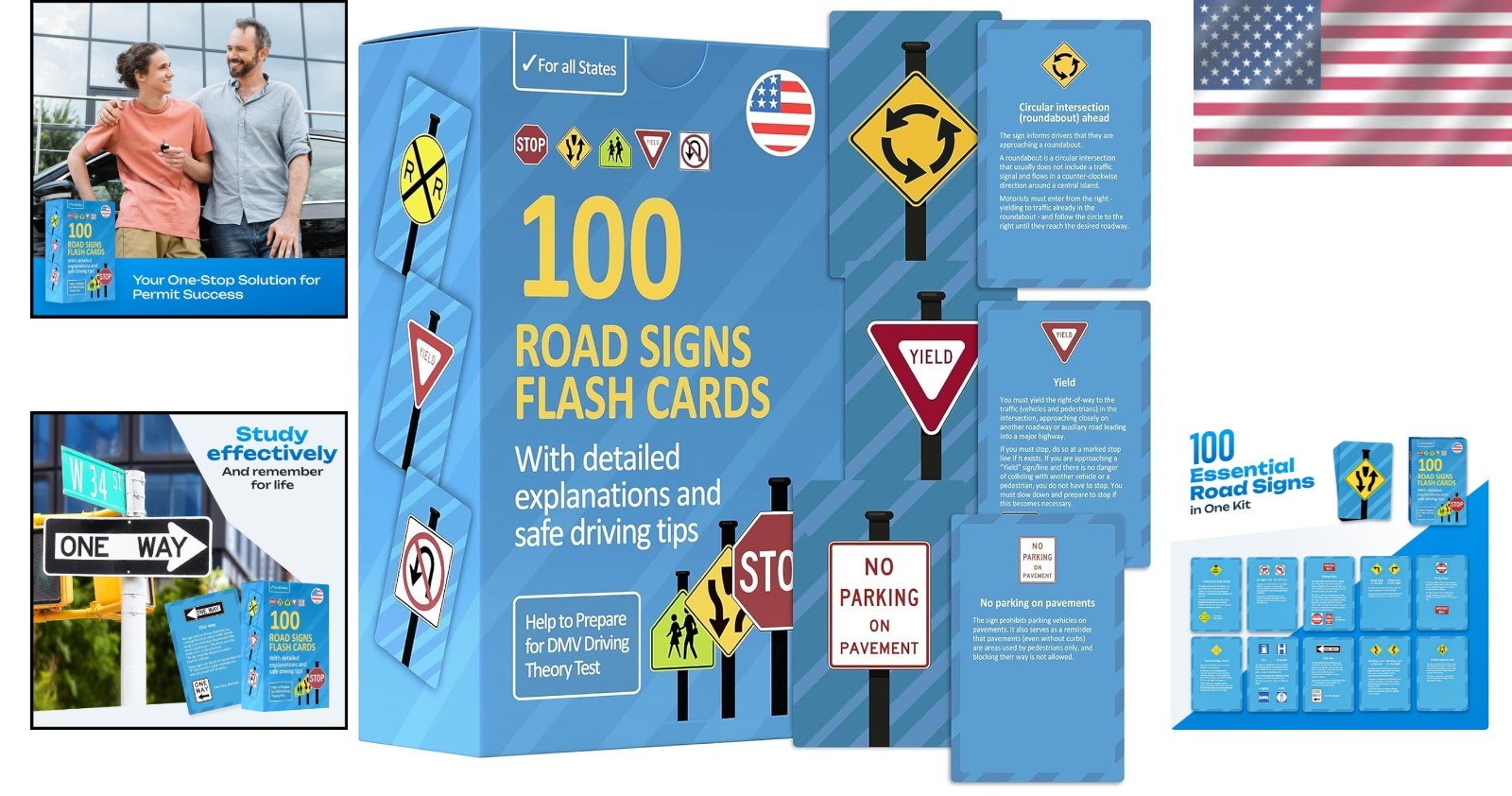 Educational Flash Cards for Teens – 100 Common US Traffic Signs & Safe Driving