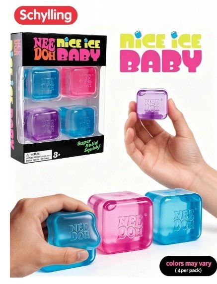 NeeDoh Nice Ice Baby 4 pack Nee Doh Mini Nice Cubes Pink Blue Purple NEW SEALED