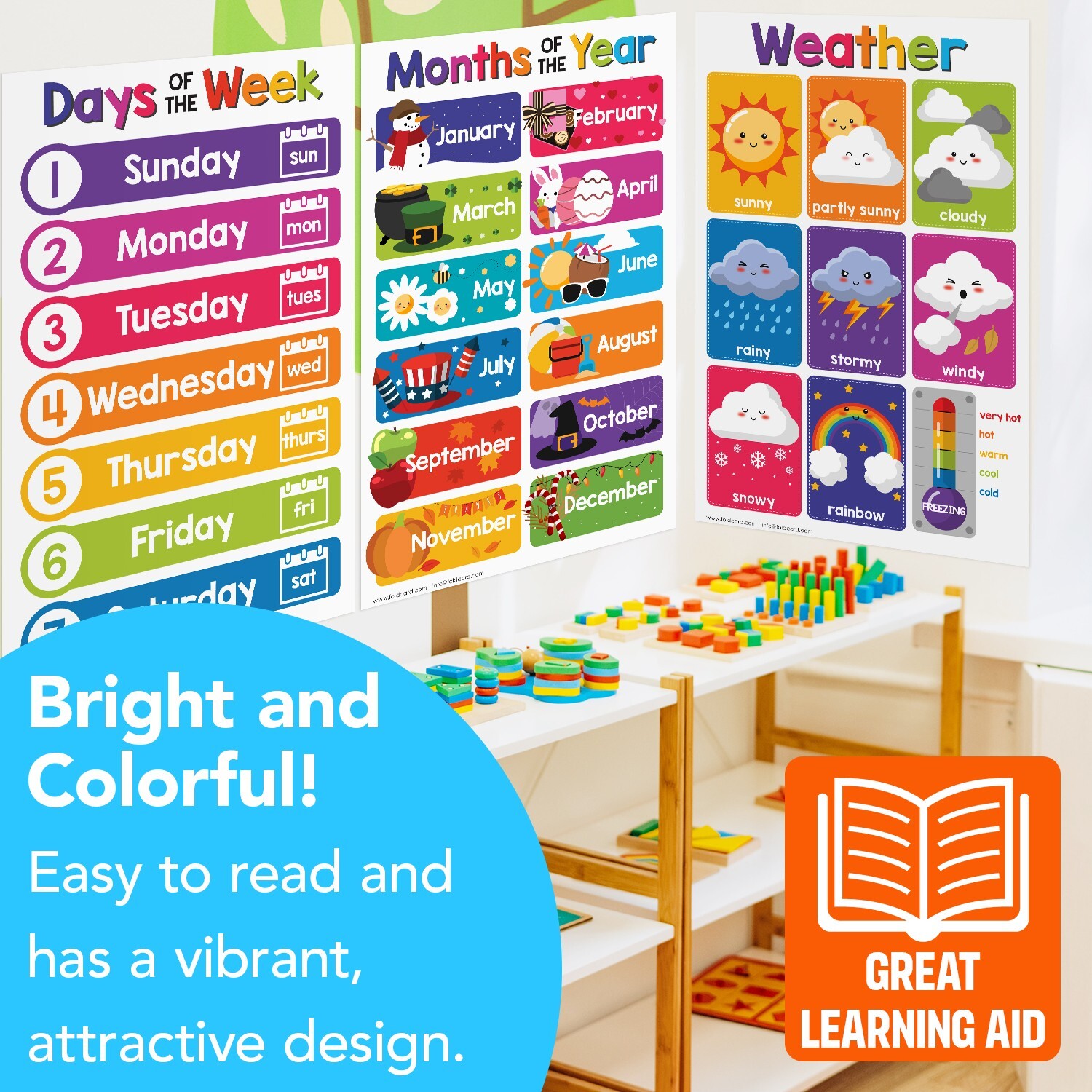 11 x 17 Educational Posters – Bundle of 16 Learning Chart for Classroom Homes