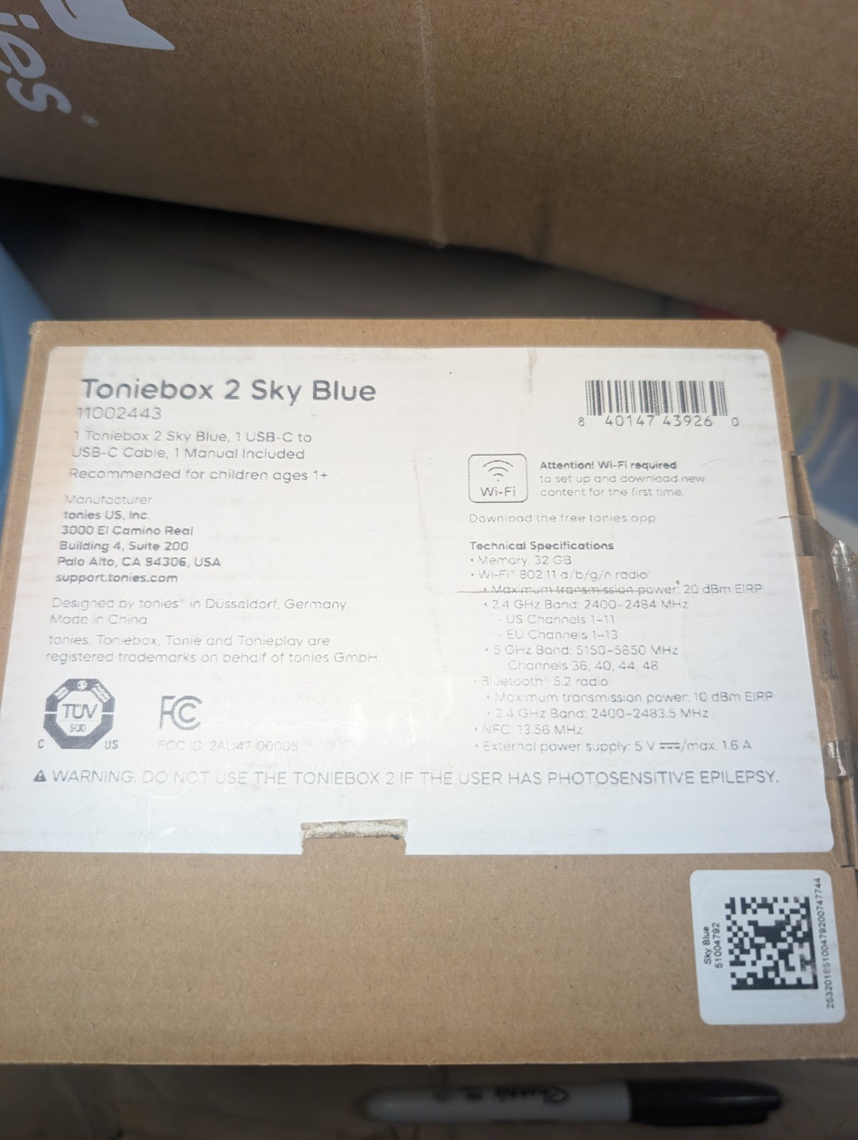 Sky Blue Tonies Toniebox 2 Starter Set Kids Audio Player Storytime Very Good