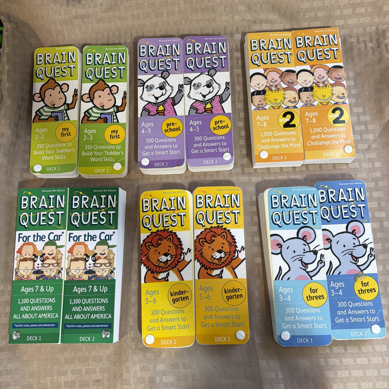 Brainquest Lot Kids Learning Cards Ages 2-7 & Up 6 Sets (12 Cards)