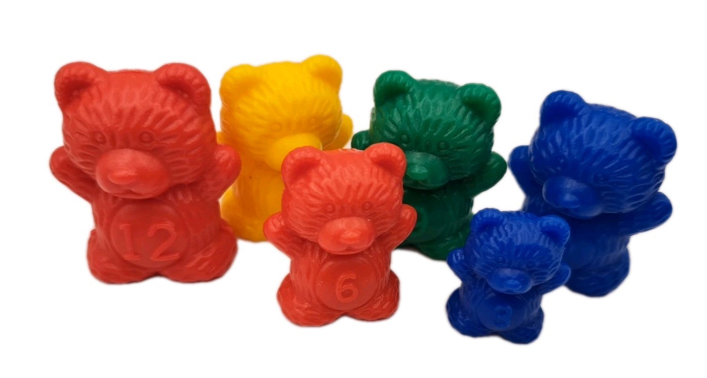 74 Plastic Counting Bears Small, Medium, Large 4 Colors yellow, Green, Red, Blue