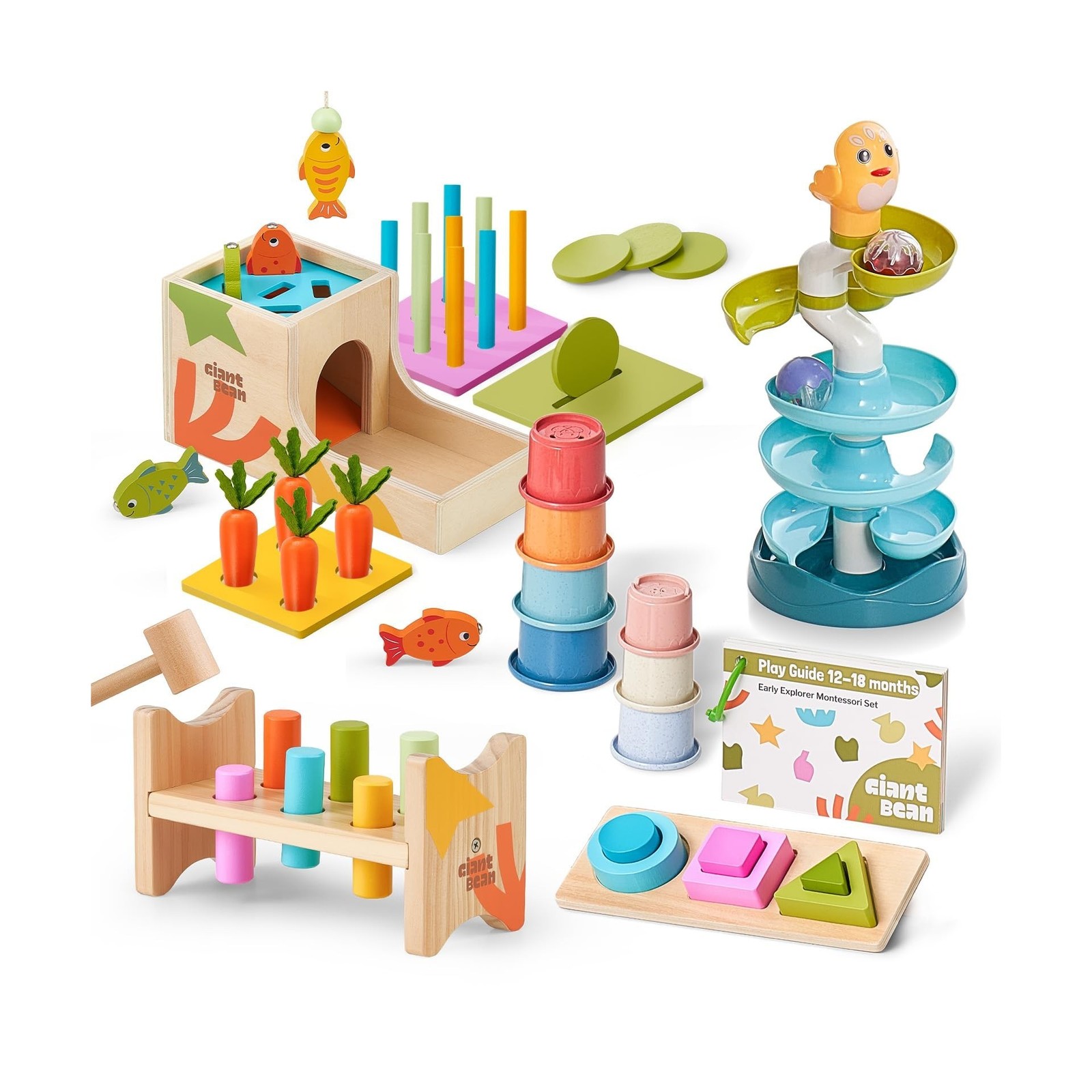Giant bean 8-in-1 Wooden Montessori Toys Set Learning Toys for Baby… Fast Ship