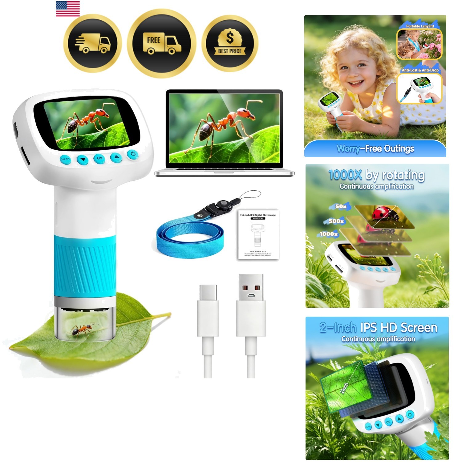 Microscope for Kids & Video Camera, Kid Science Toys，Handheld Digital Microsc…
