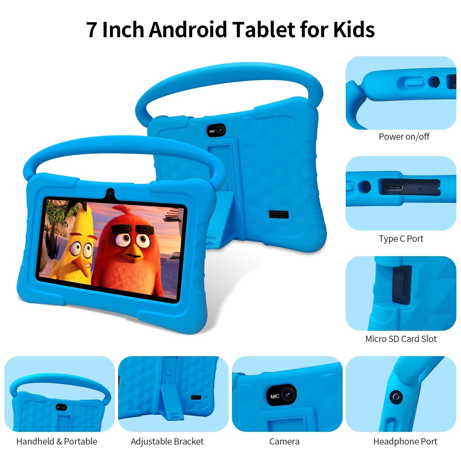 Kids Tablet Wintouch 2GB RAM 32GB ROM Android 11 Learning Education Blue Pink