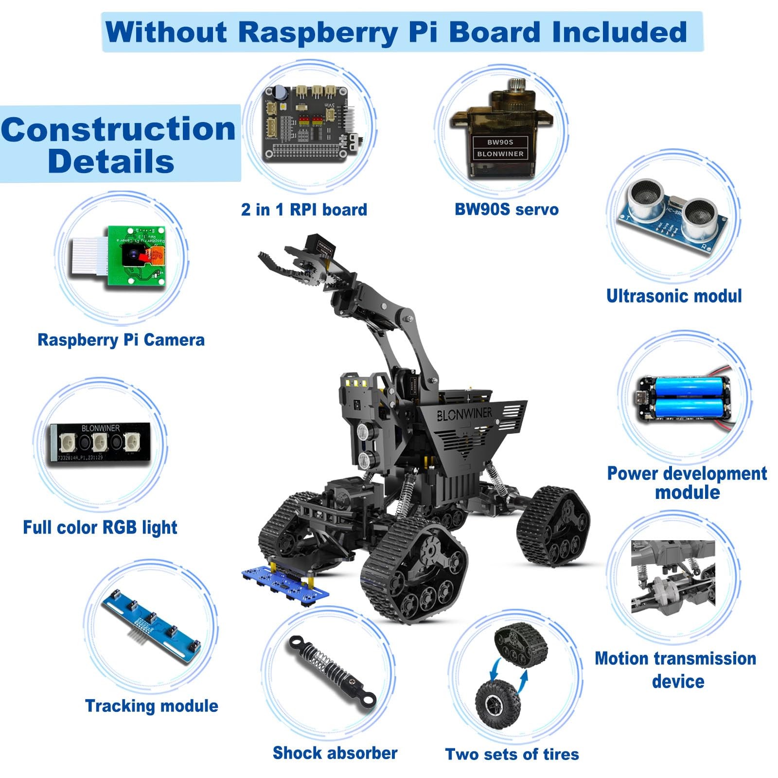 Robot Car Kit, 2 in 1 Smart Robotics Arm Building Toy for Raspberry Pi Python…