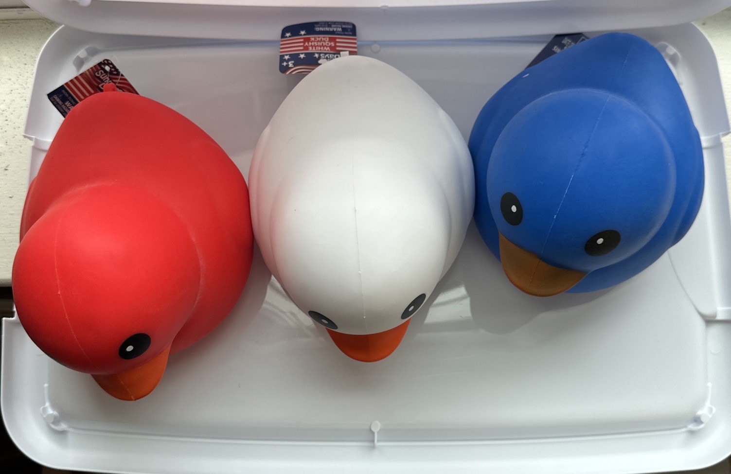🇺🇸Sunny Days Jumbo Squeezy Ducks Red White Blue Squishy Toy Lot Of 3 New Rare