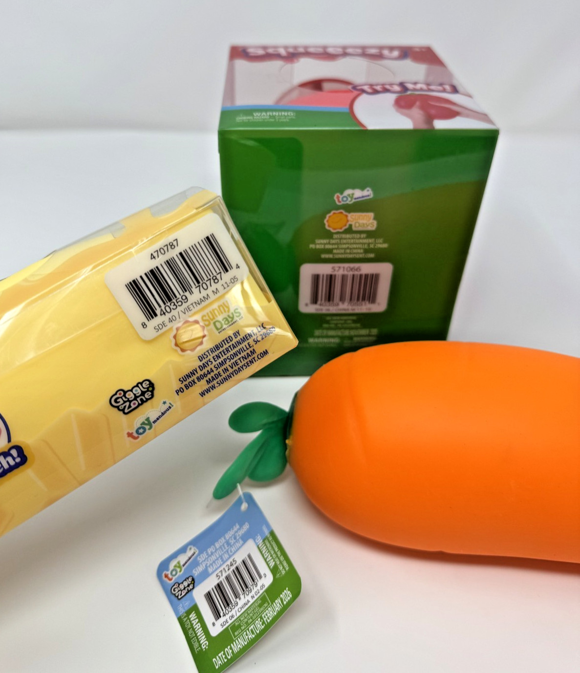 Sunny Days Jumbo Squeeezey LOT OF 3: Strawberry, Carrot, Butter NEW + SHIPS ASAP