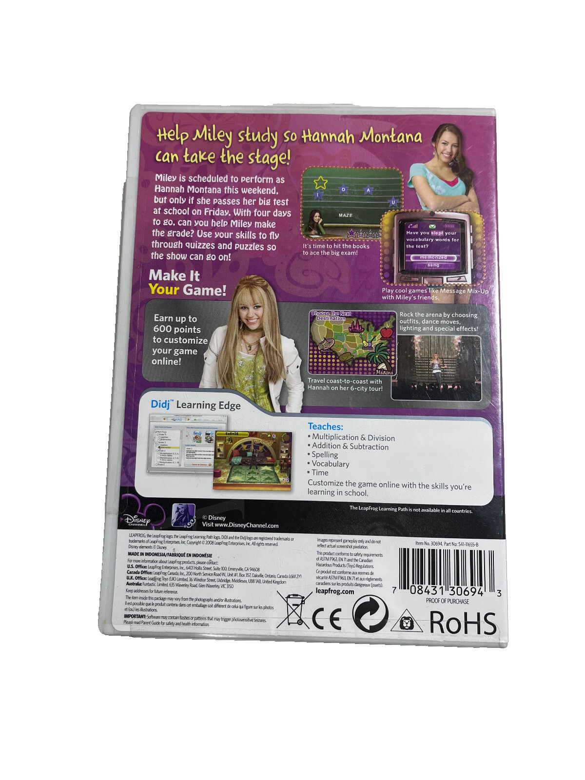 Leap Frog Didj Hannah Montana Multi Curricular Grade 3-5 Age 8-10 Learning Path