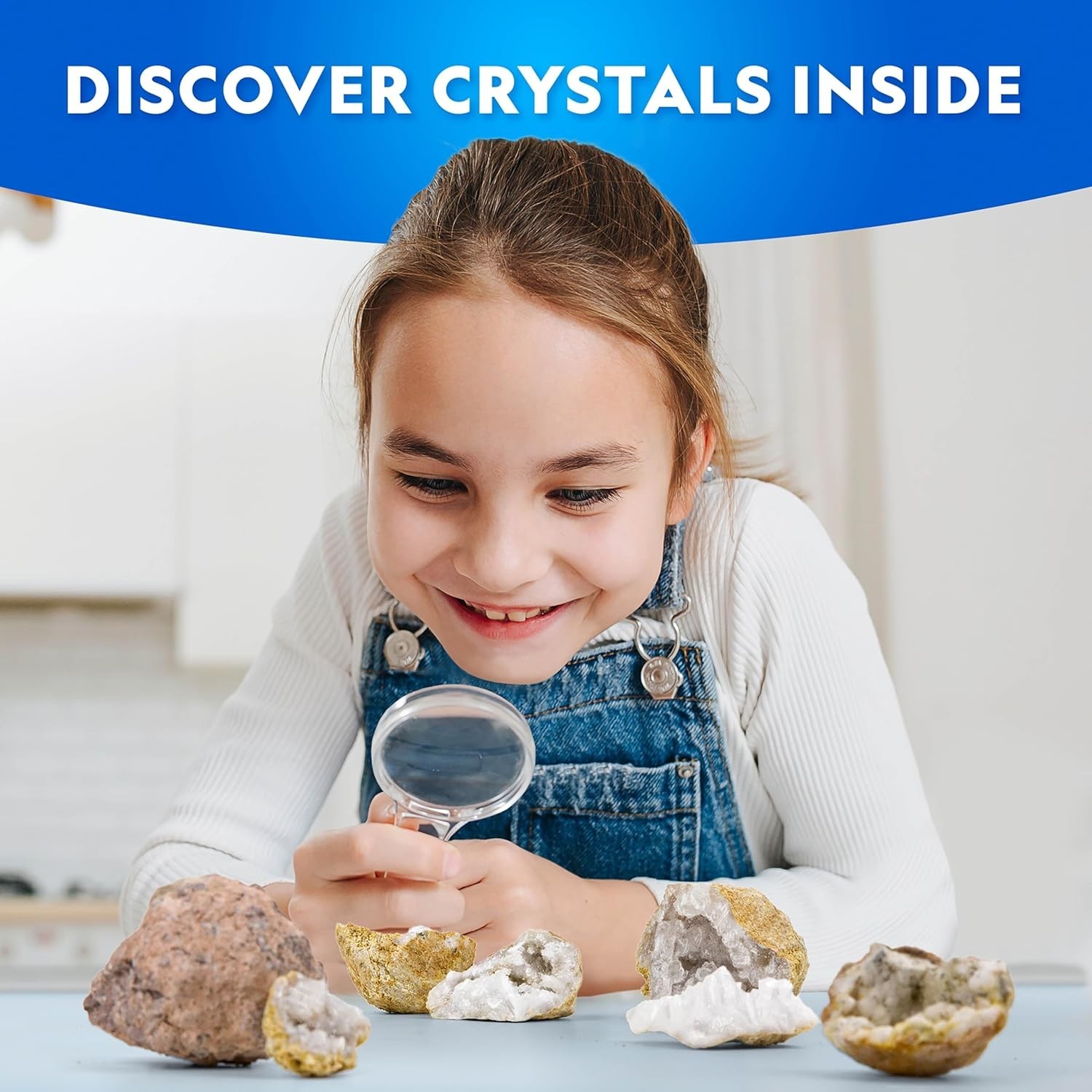 Break Open 4 Geodes Science Kit – Includes Goggles and Display Stand – STEM S…
