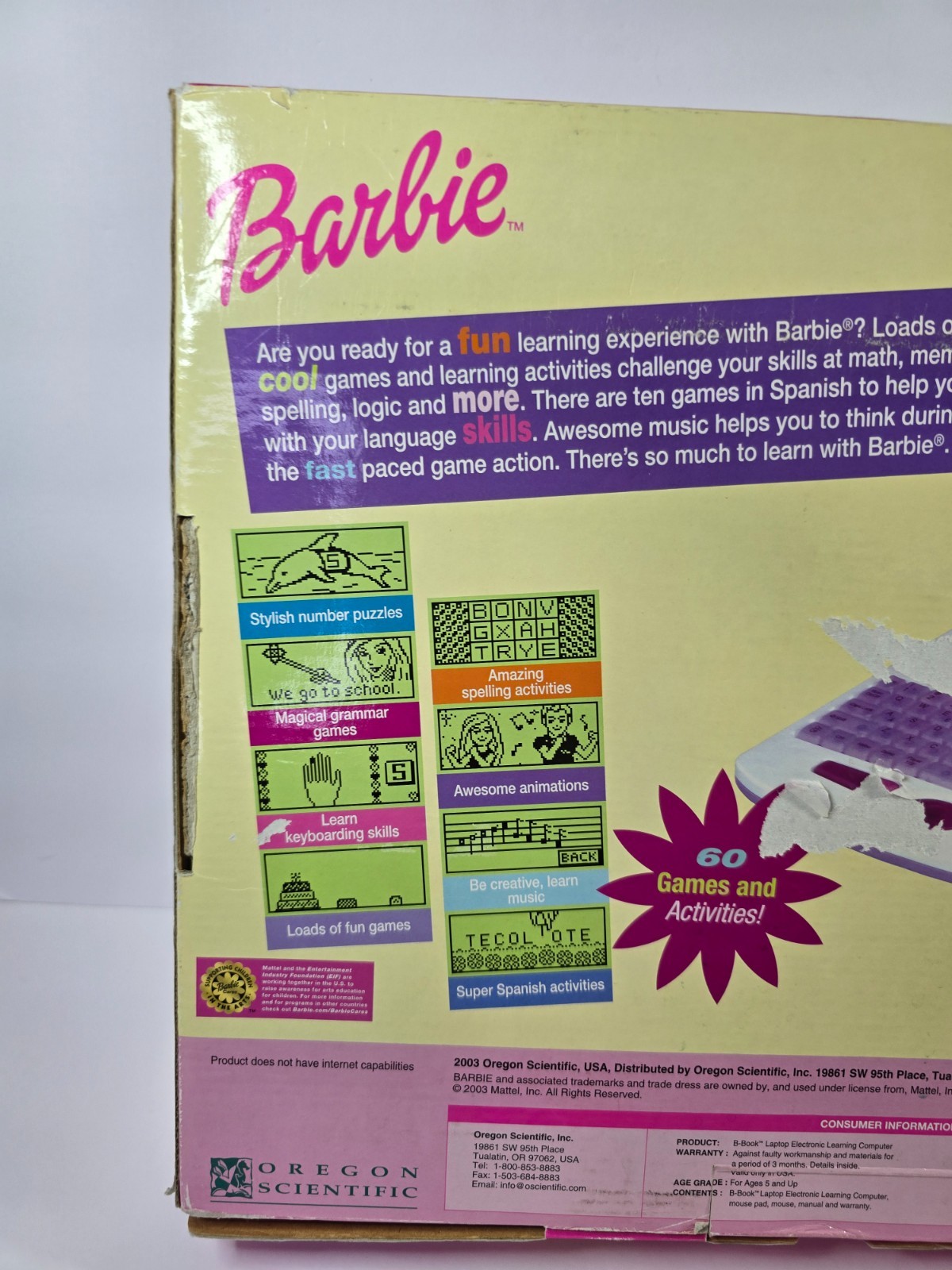 Barbie B-Book Learning Laptop Mattel 60 Games & Activities Y2K Toy 2003 – NIB
