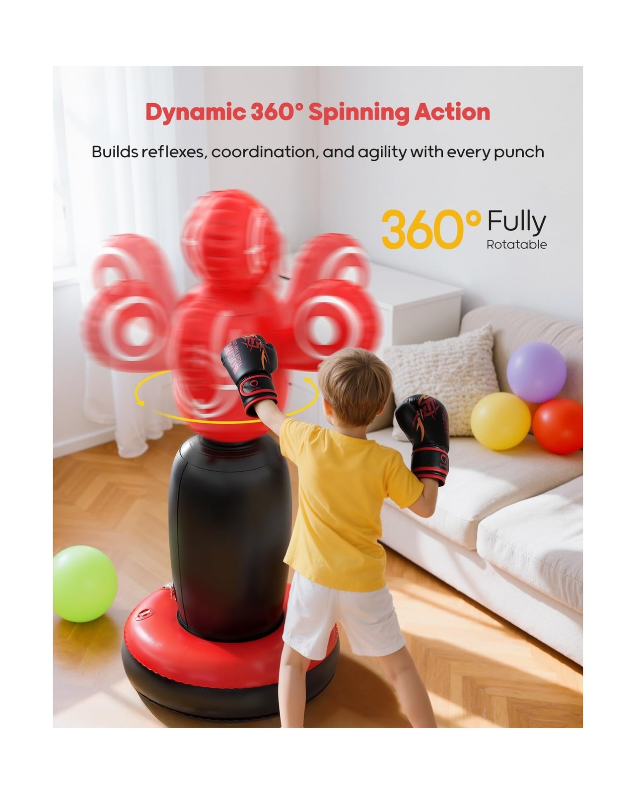 QPAU 360° Rotatable Kids Punching Bag – 64″ Boxing Bag with 4 Targe… Fast